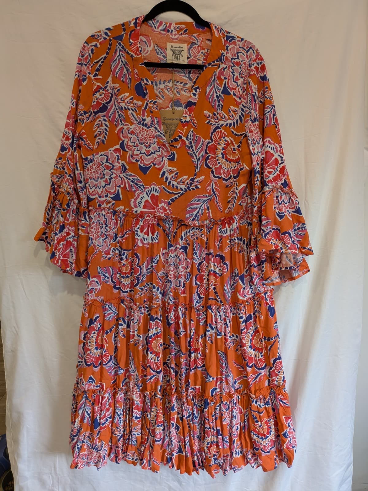 Dreamcatcher Dress Size 12 L Orange Floral Boho Rayon Resort Beach Wedding — photo 2 of 9
