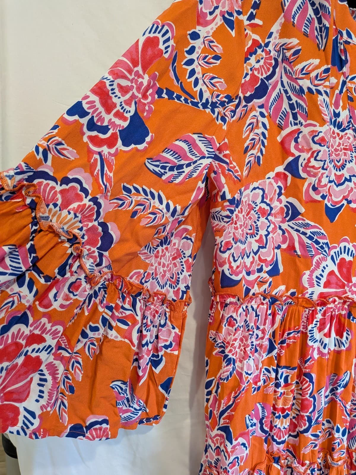 Dreamcatcher Dress Size 12 L Orange Floral Boho Rayon Resort Beach Wedding — photo 4 of 9