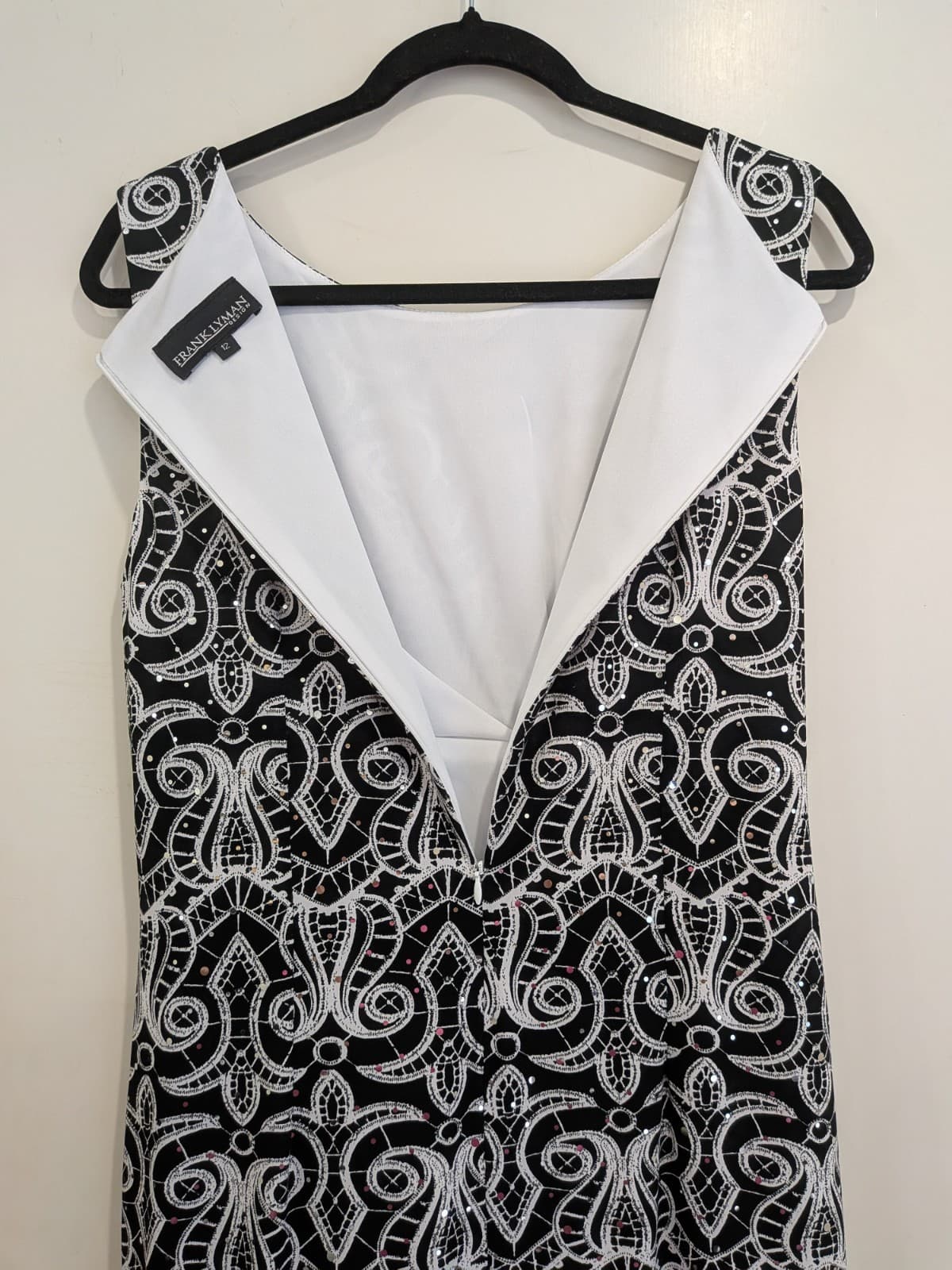 Frank Lyman Dress Size 12 Black White Sequin Pencil Sleeveless Occasion Evening — photo 10 of 11