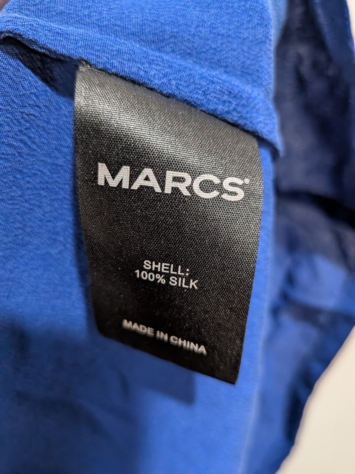 Marcs 100% Silk Blouse Blue Short Sleeve Corporate Office wear Size 8 — photo 5 of 7