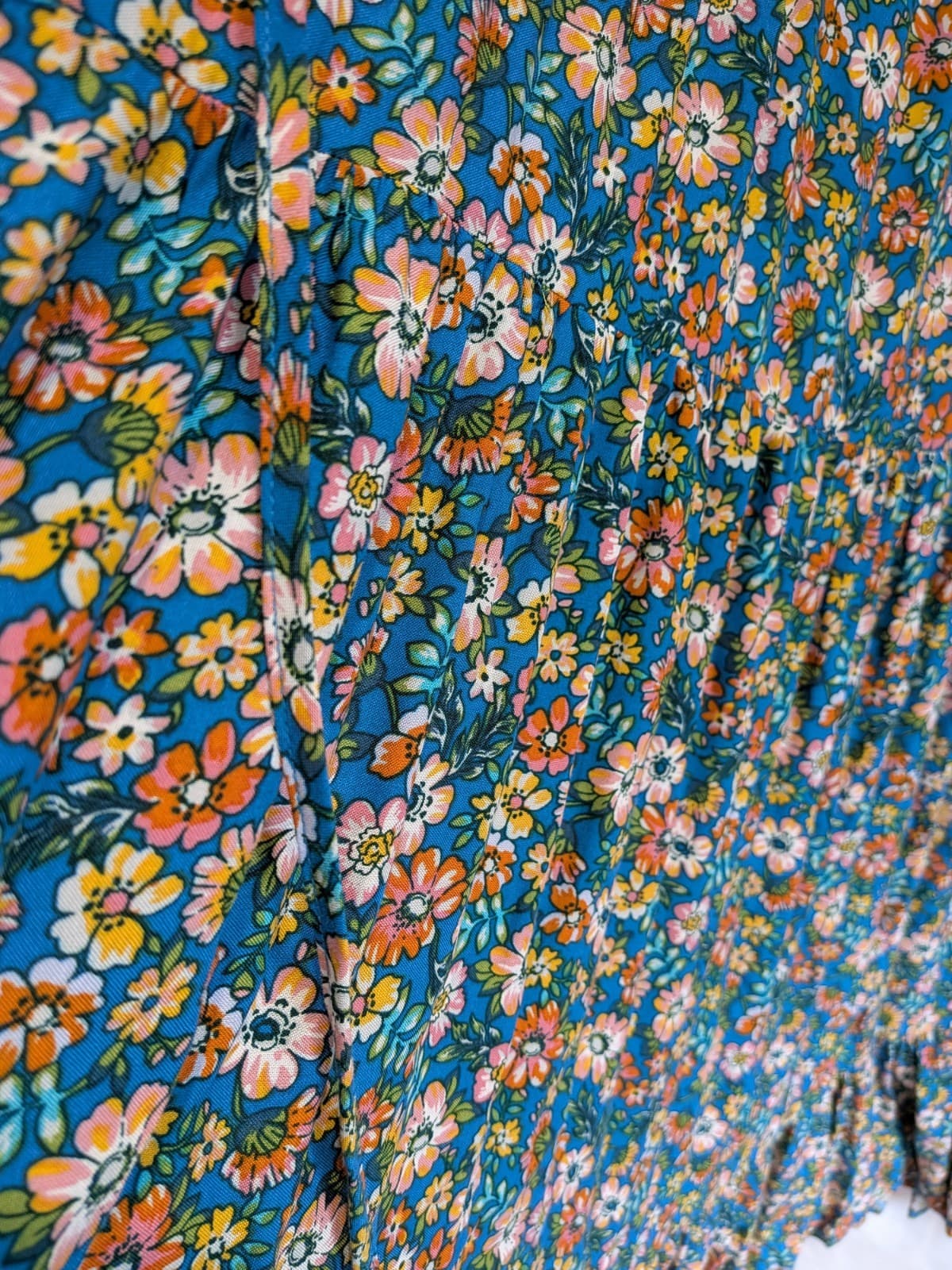 Dreamcatcher Dress Size 12 L Blue Floral Boho Maxi Tiered Rayon Long Sleeve — photo 4 of 11
