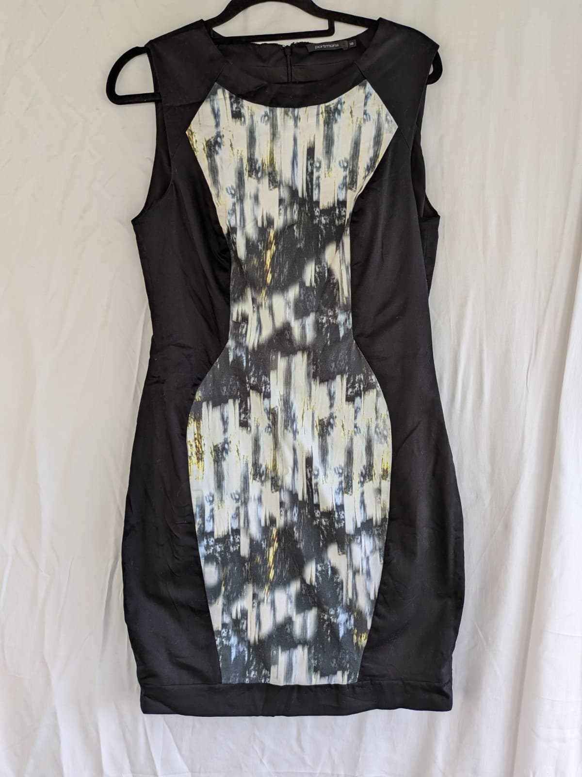 Portmans Dress Size 10 Black Abstract Print Sheath Career Cocktail Dress — photo 2 of 8