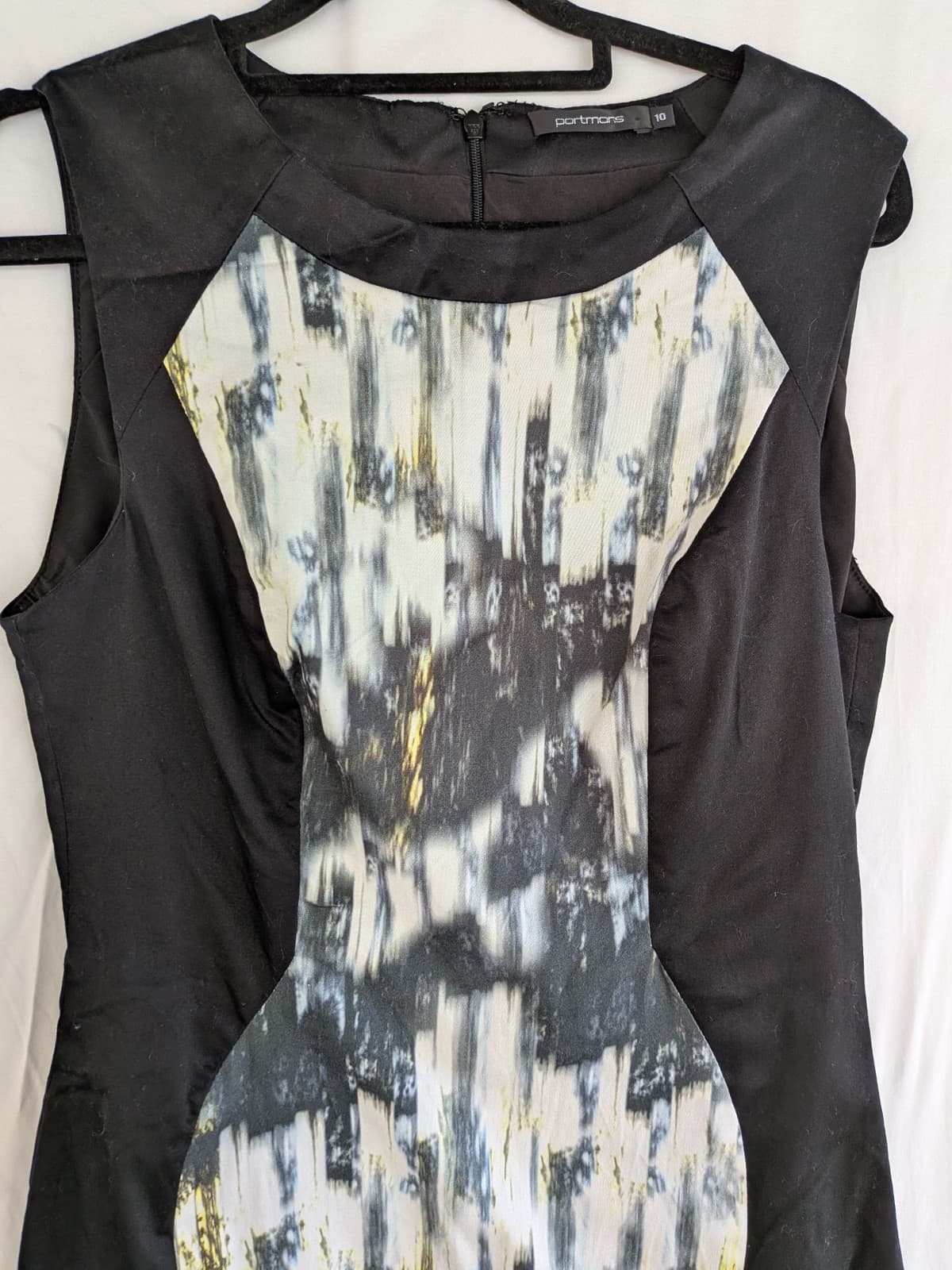 Portmans Dress Size 10 Black Abstract Print Sheath Career Cocktail Dress — photo 3 of 8