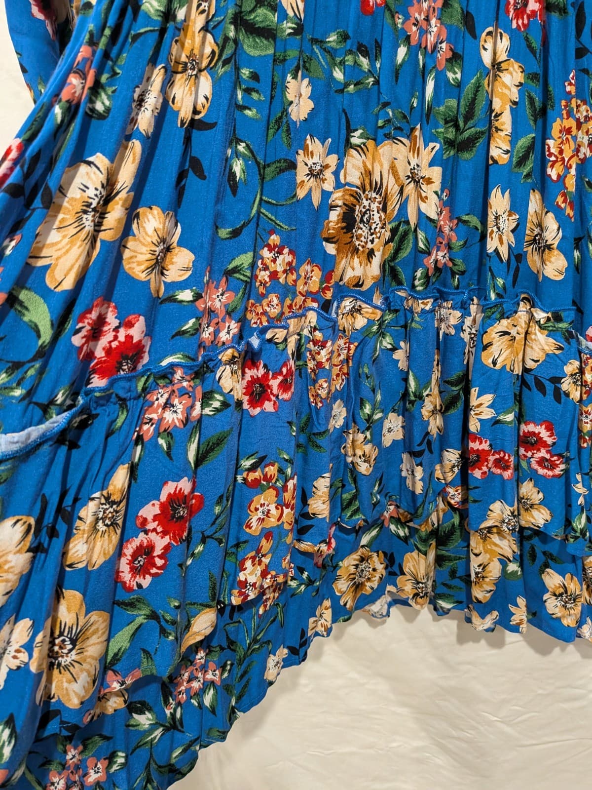 Dreamcatcher Dress Size 16 2XL Blue Floral Boho Mini Tiered Rayon Long Sleeve — photo 4 of 12