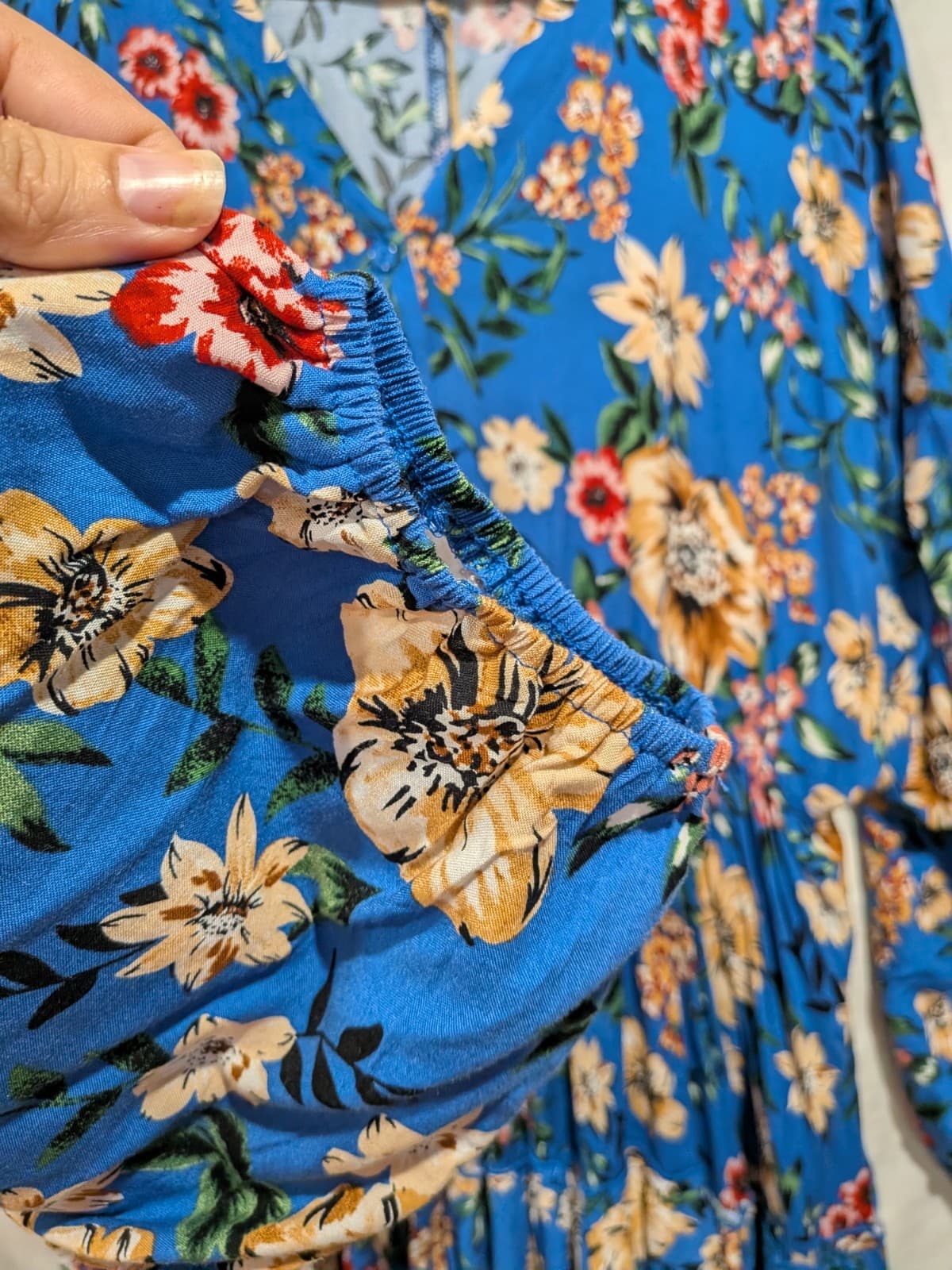 Dreamcatcher Dress Size 16 2XL Blue Floral Boho Mini Tiered Rayon Long Sleeve — photo 7 of 12