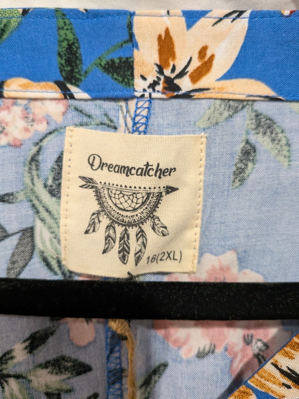 Dreamcatcher Dress Size 16 2XL Blue Floral Boho Mini Tiered Rayon Long Sleeve — photo 9 of 12