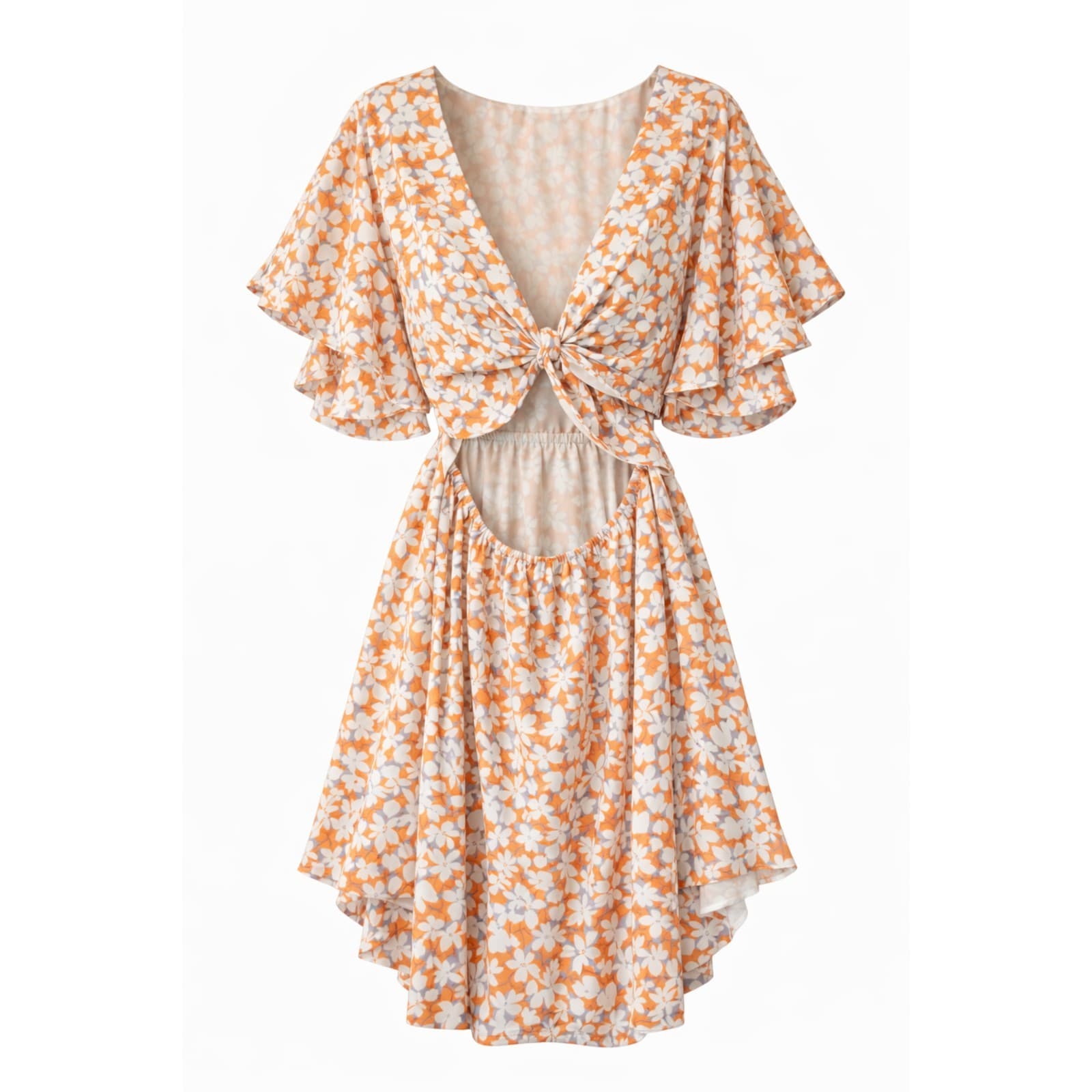 Tussah Dress Plus Size Aus 18 Us 14 Floral Cut Out Flutter Purple Orange Mini — photo 1 of 10