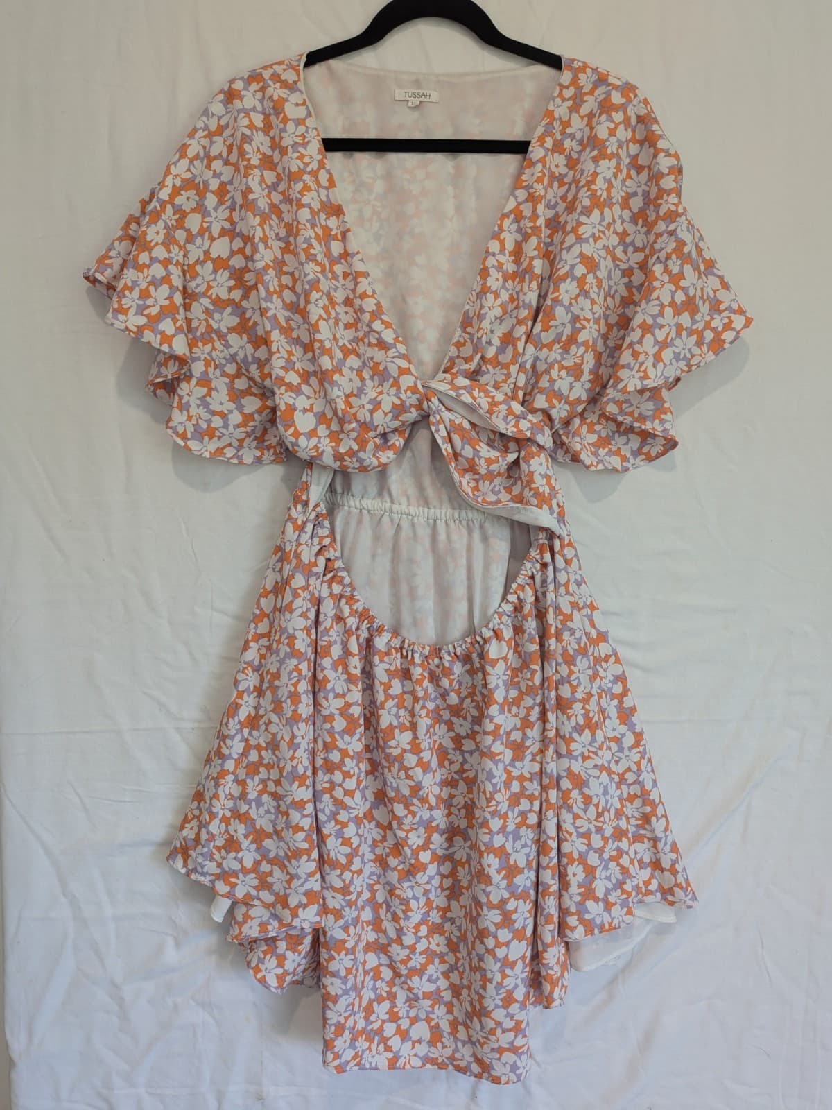 Tussah Dress Plus Size Aus 18 Us 14 Floral Cut Out Flutter Purple Orange Mini — photo 2 of 10