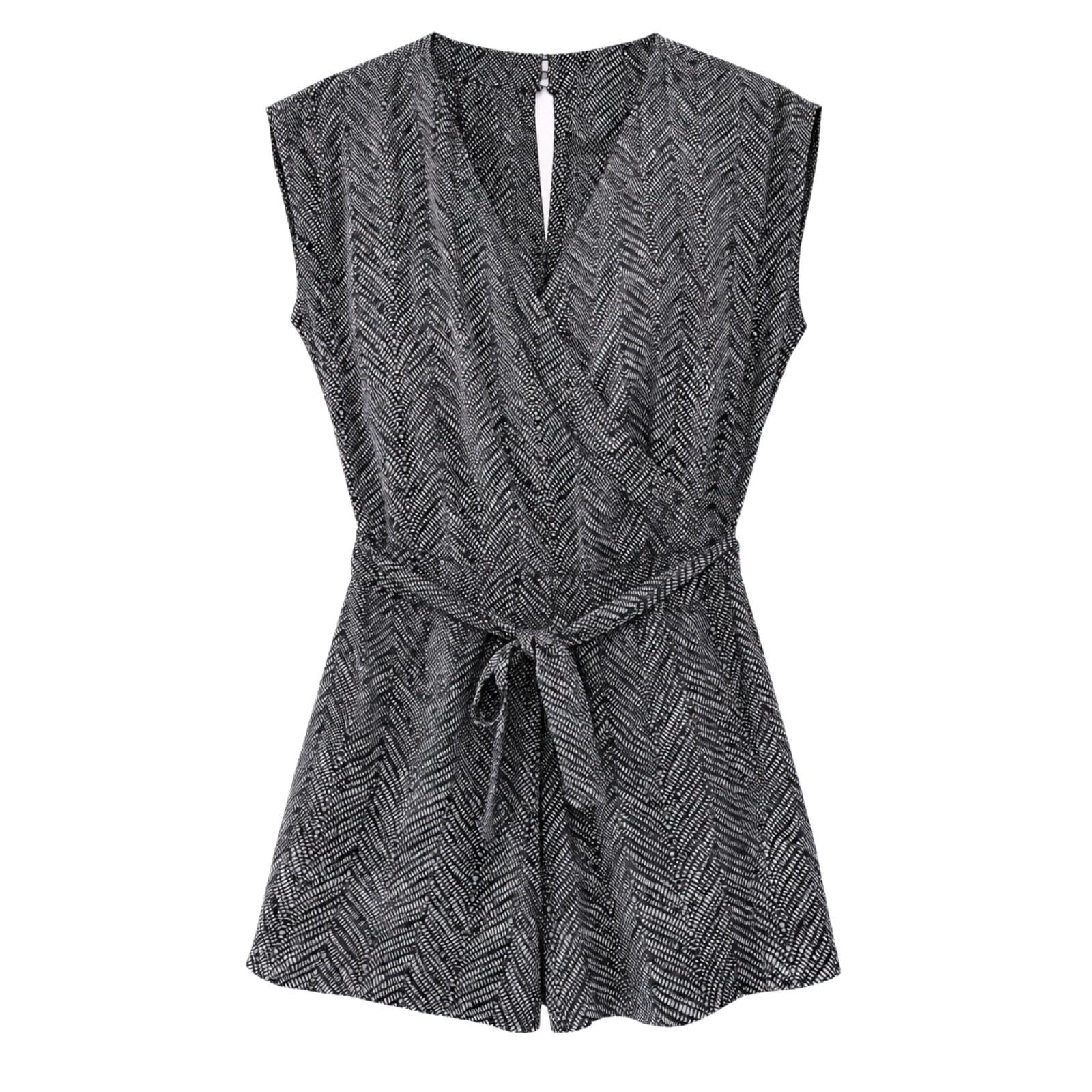 Jeanswest Premium Silk Wrap Playsuit Black White Print Sleeveless Tie Size 10 — photo 1 of 13