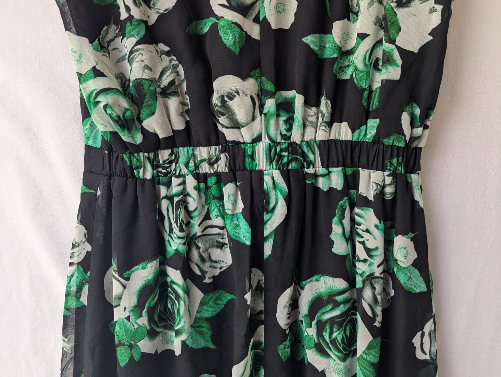 Dorothy Perkins Dress Black Green Rose Print A Line Midi Size AUS 10 US 6 — photo 11 of 12
