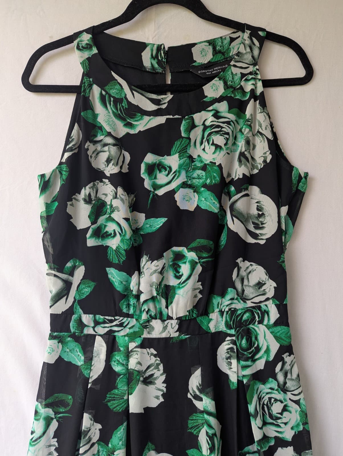 Dorothy Perkins Dress Black Green Rose Print A Line Midi Size AUS 10 US 6 — photo 6 of 12