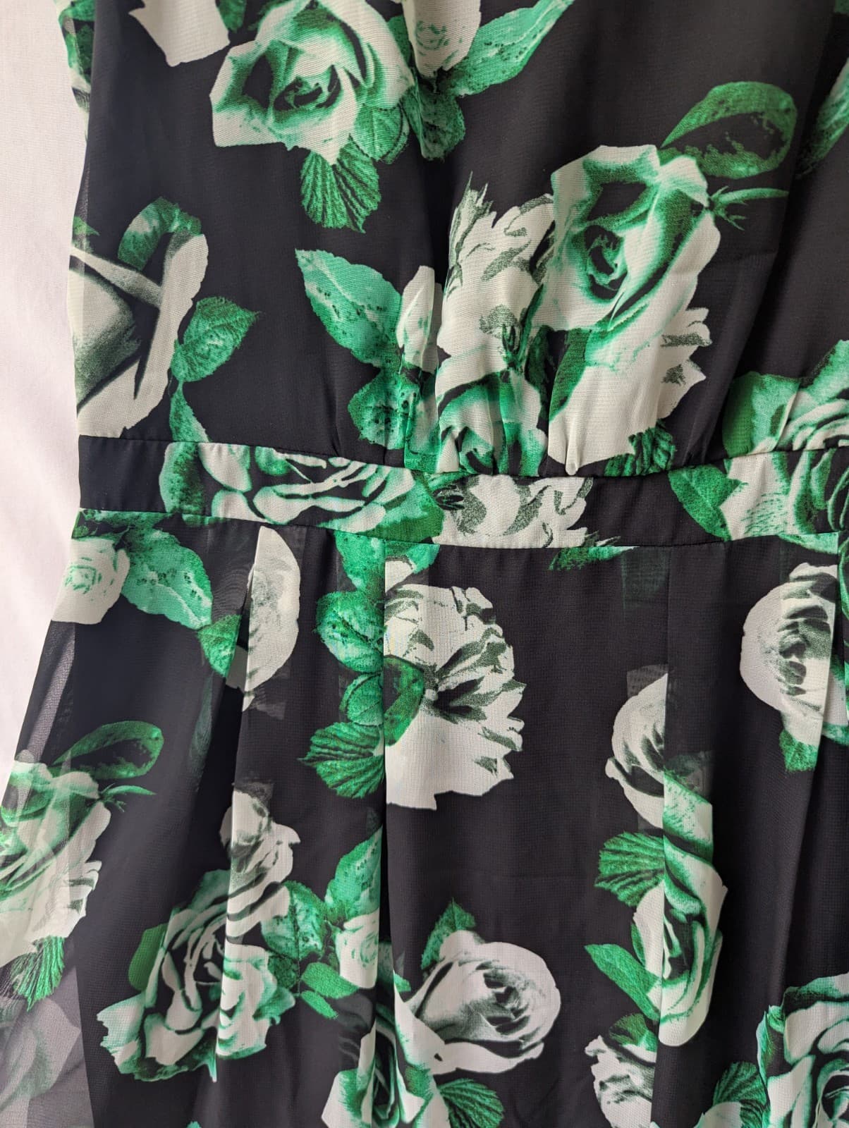 Dorothy Perkins Dress Black Green Rose Print A Line Midi Size AUS 10 US 6 — photo 8 of 12