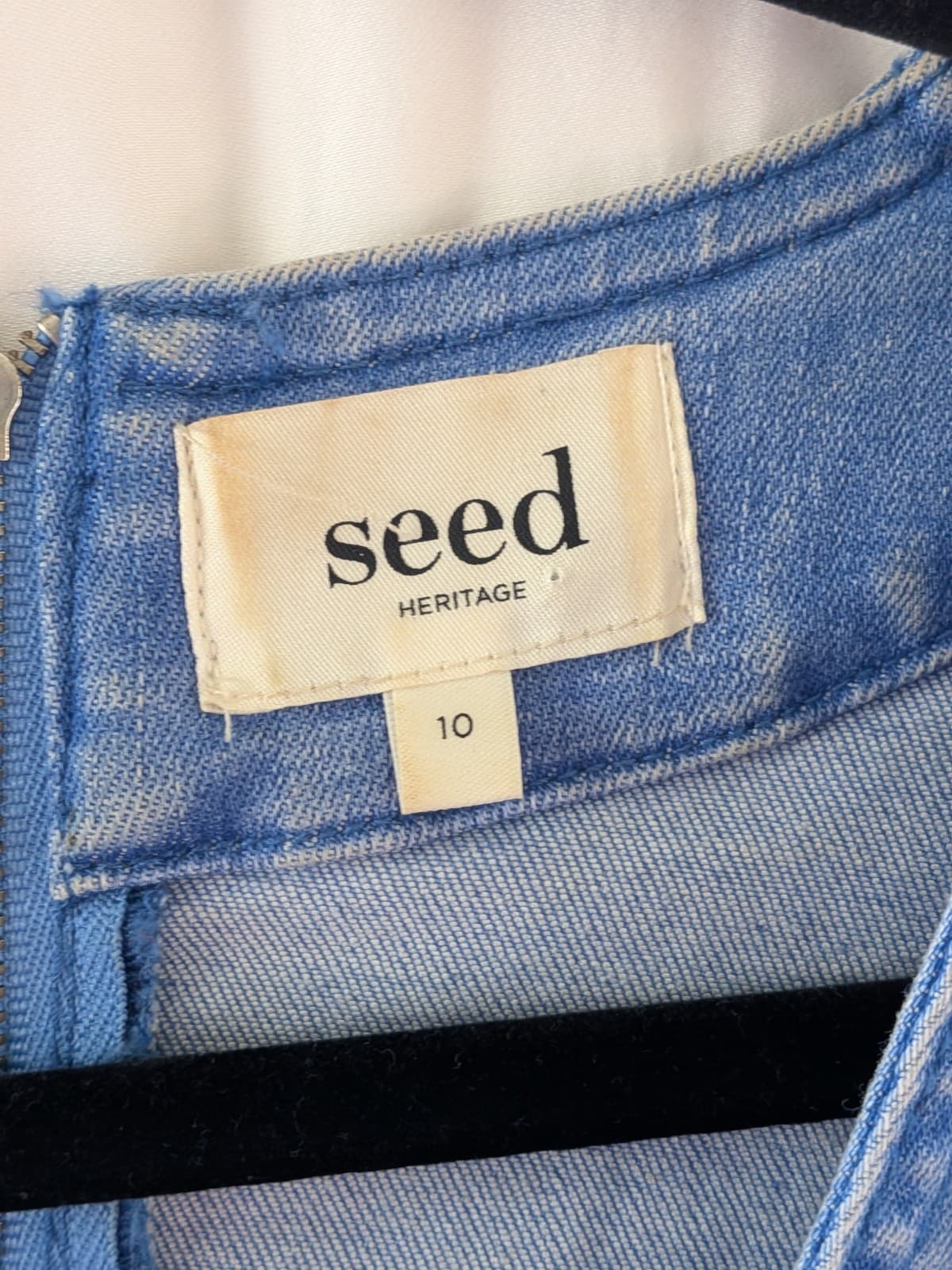 Seed Heritage Playsuit Denim Blue Short Sleeve Zip Stretch AU 10 — photo 6 of 9