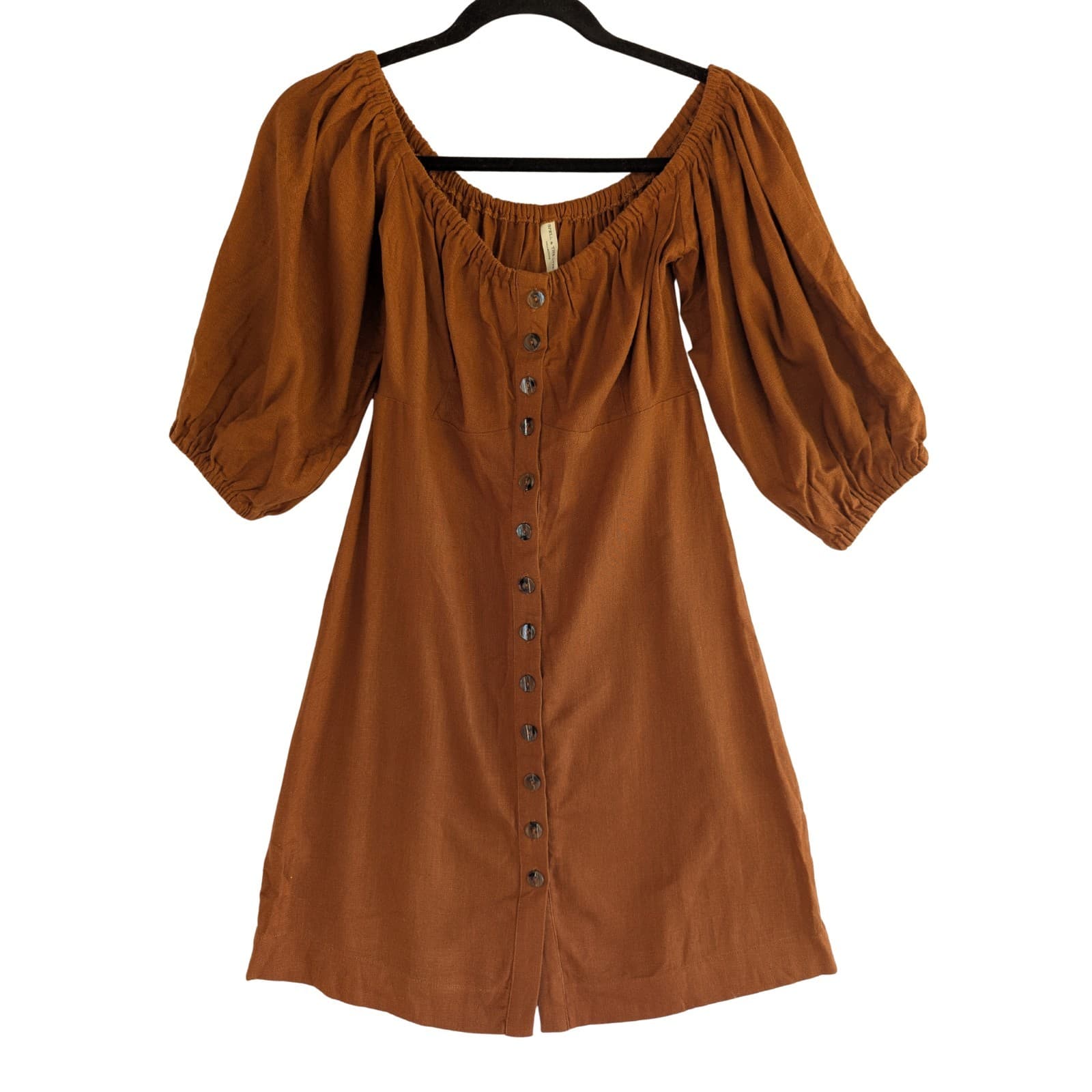 Spell & The Gypsy Rani Mini Dress Brown Linen Size Small Boho Festival Party — photo 2 of 9
