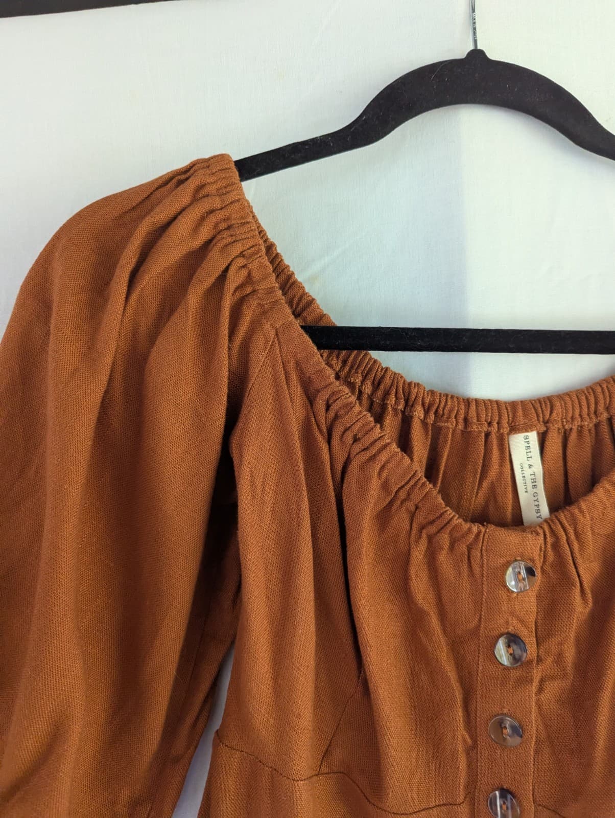 Spell & The Gypsy Rani Mini Dress Brown Linen Size Small Boho Festival Party — photo 6 of 9