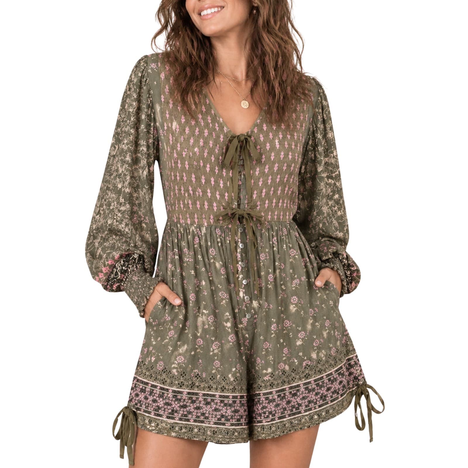 Spell Lionheart Romper Olive Grove Size Small Boho Floral Rayon Playsuit Green — photo 1 of 15