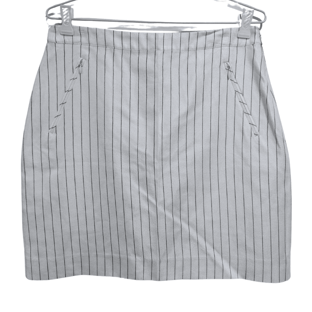 Witchery Skirt White Pinstripe Cotton Mini Pocket Casual Size Aus 10 Us 6 — photo 2 of 6