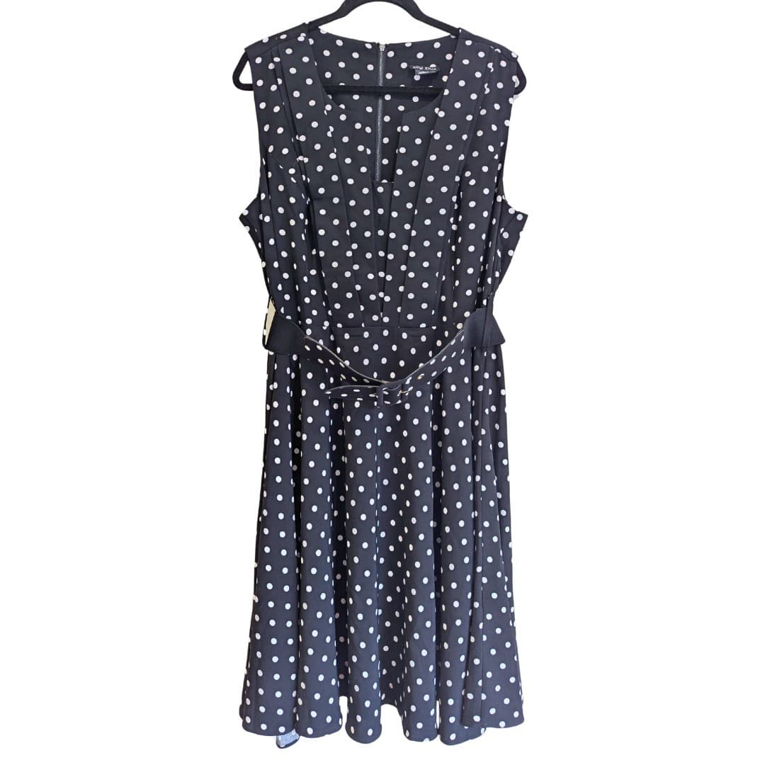 City Chic Dress Navy Polka Dot Belted Fit Flare Plus Size Aus 18 US 14 Curve — photo 3 of 6