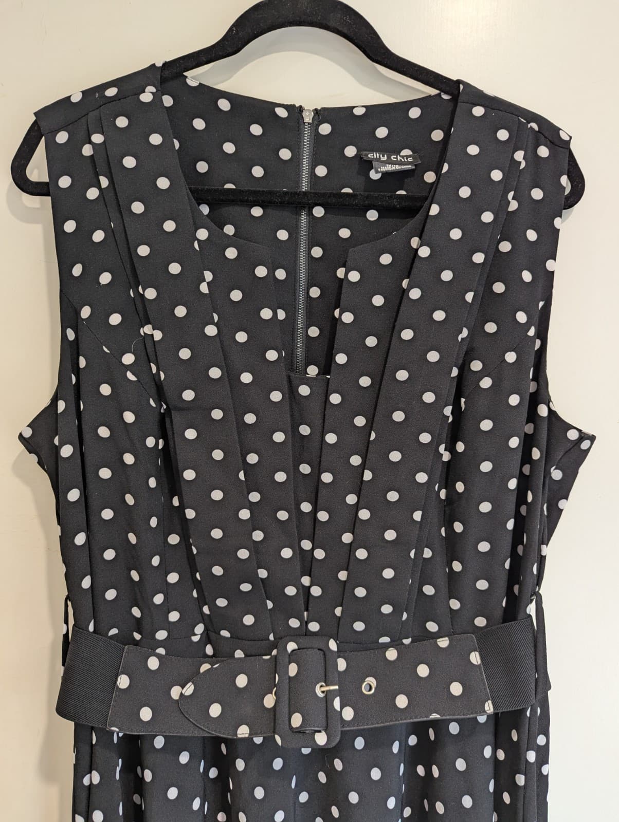 City Chic Dress Navy Polka Dot Belted Fit Flare Plus Size Aus 18 US 14 Curve — photo 4 of 6