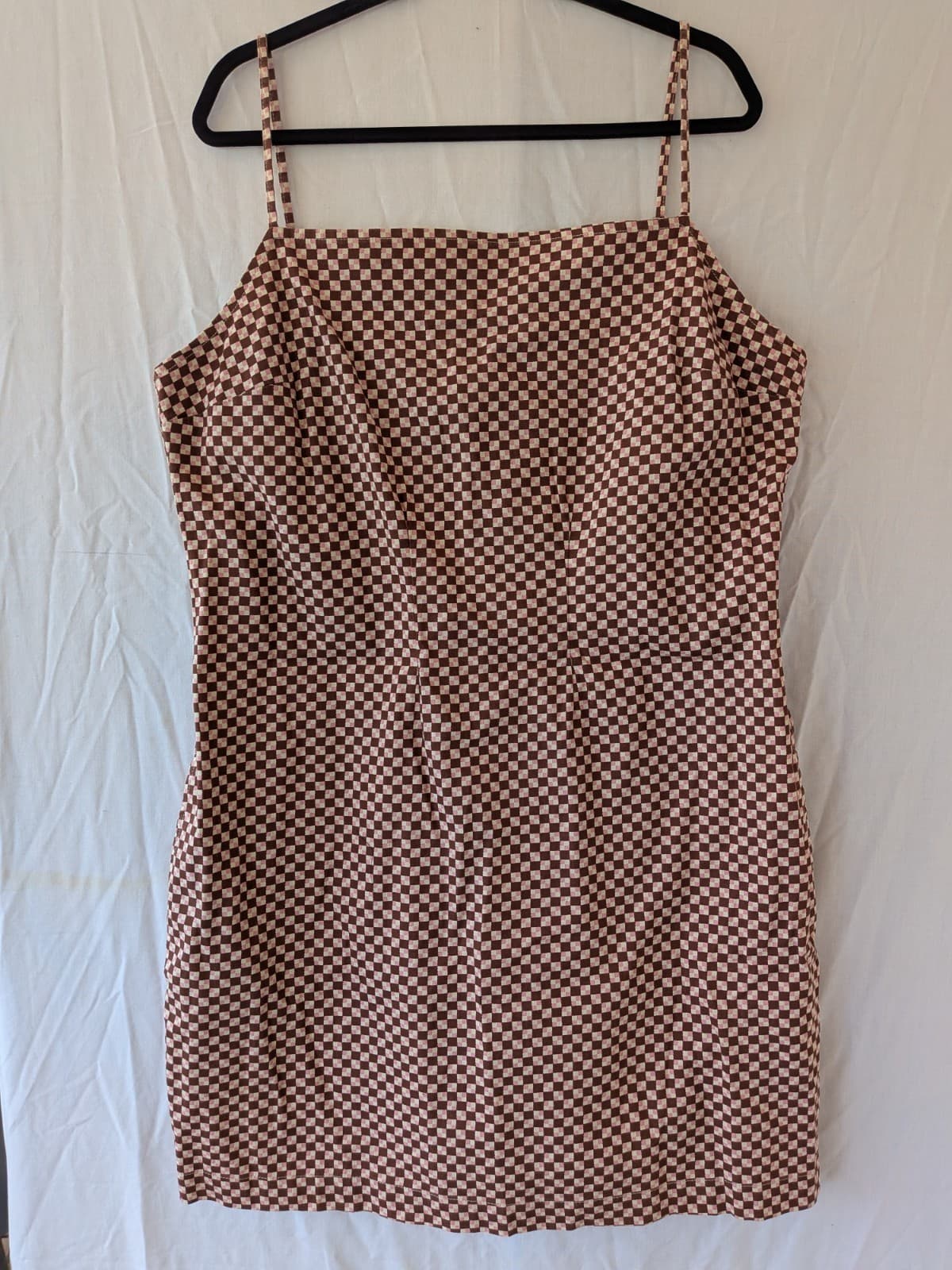Levis Checkerboard Cotton Dress Brown Pink Strappy Mini Y2K Womens XXL Plus — photo 2 of 10