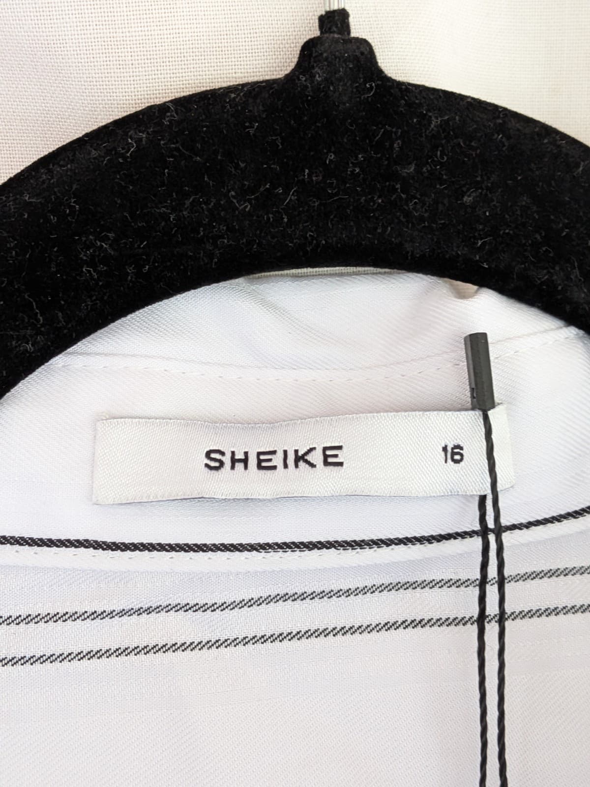 Sheike Teresa Mini Dress Size 16 White Black Stripe Wrap Shirt Dress Tencel NWT — photo 7 of 12
