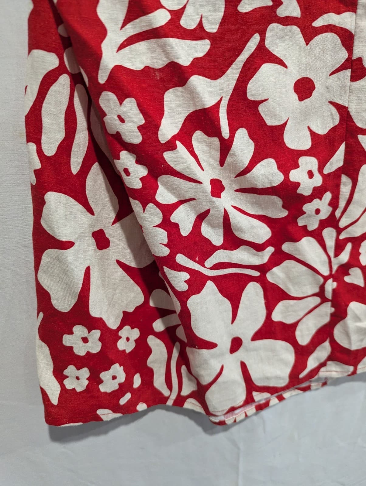 Sportsgirl Halter Dress Size 14 Red Floral Linen Blend Summer Beach Retro — photo 4 of 9