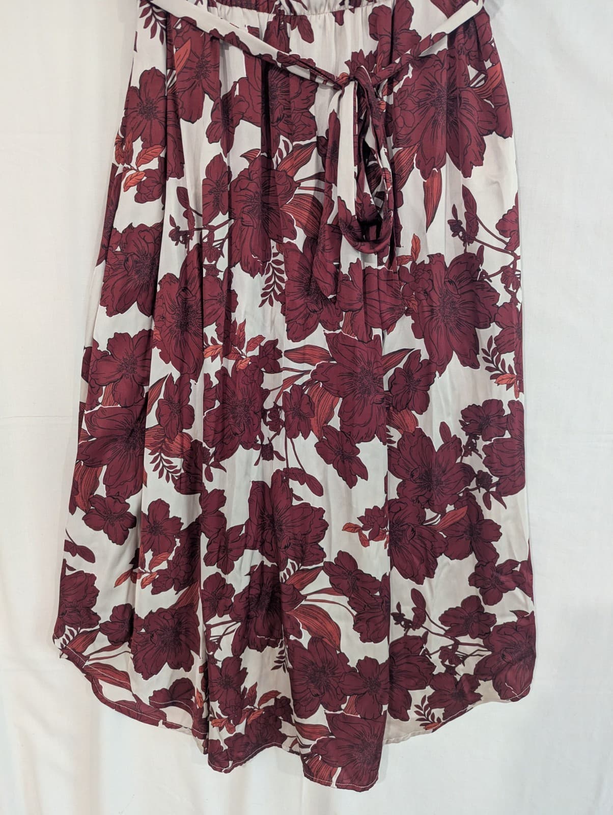 Preview Dress Aus 14 US 10 Cream Red Floral Wrap Midi Sleeveless Belted Summer — photo 4 of 11