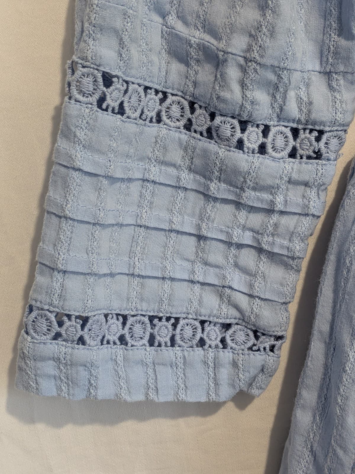 Arnhem Organic Cotton Boho Mini Dress Blue Button Front Lace Detail Size 10 M — photo 3 of 10