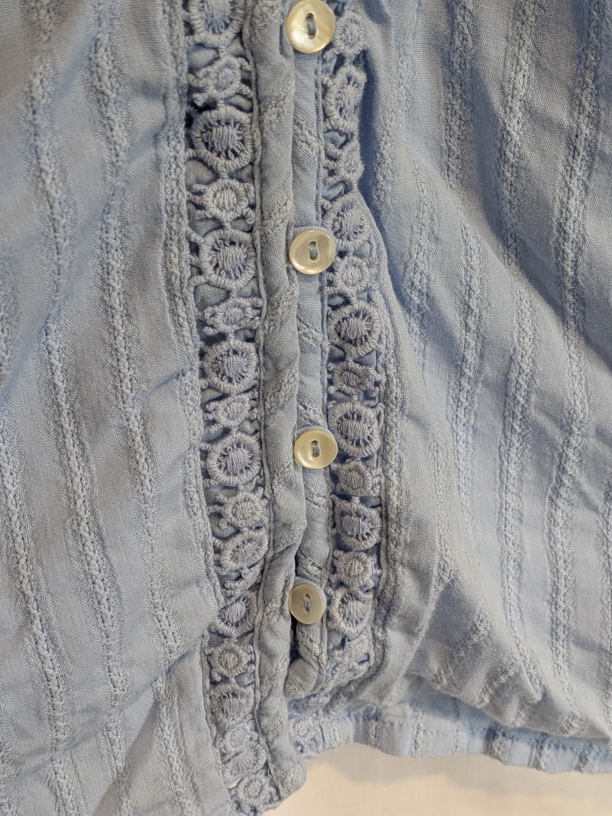 Arnhem Organic Cotton Boho Mini Dress Blue Button Front Lace Detail Size 10 M — photo 4 of 10