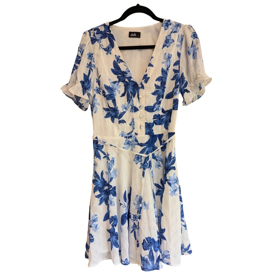 Dotti Dress Size Aus 10 US 6 Blue White Floral Tie Waist Summer Casual Party — photo 2 of 6