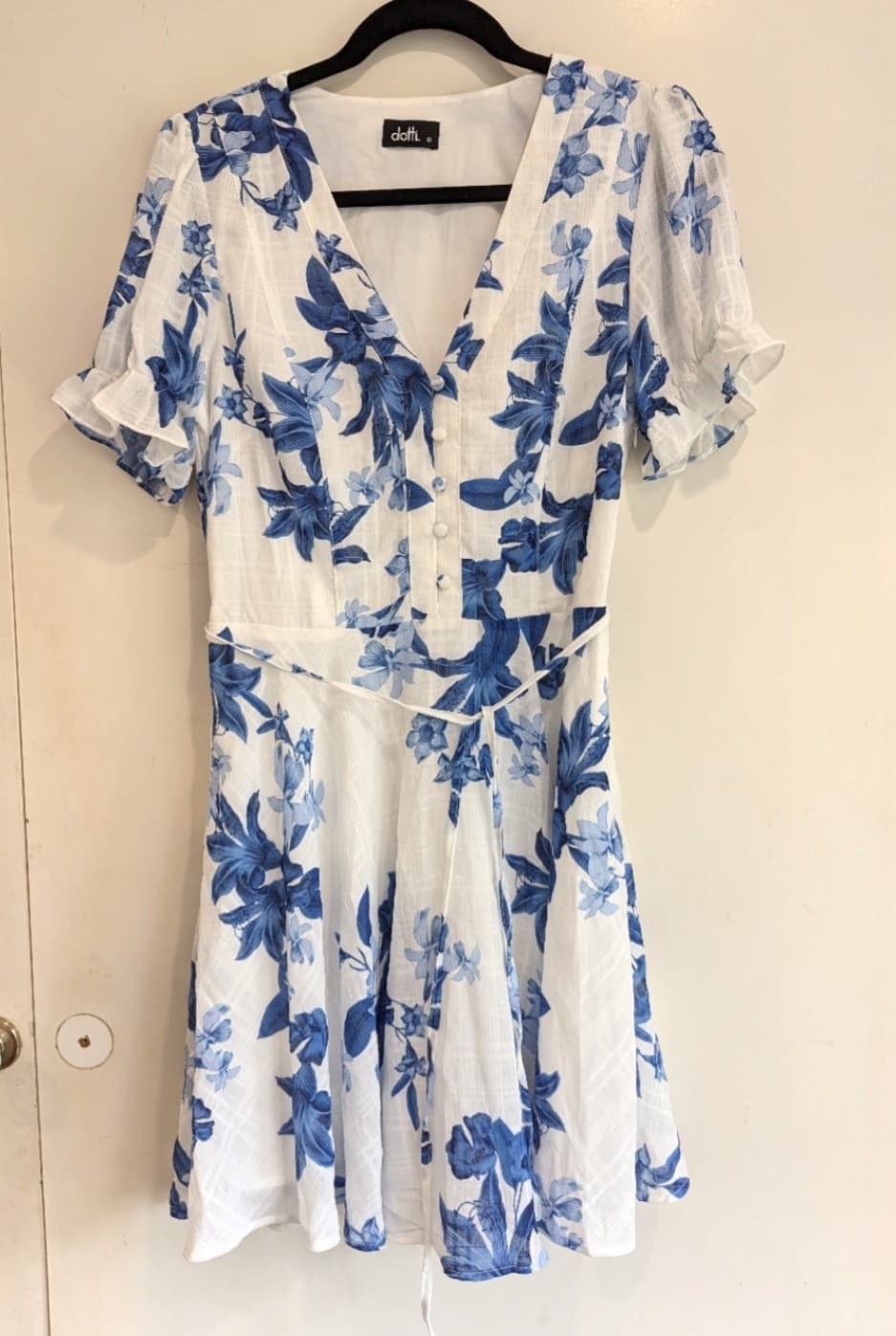 Dotti Dress Size Aus 10 US 6 Blue White Floral Tie Waist Summer Casual Party — photo 3 of 6