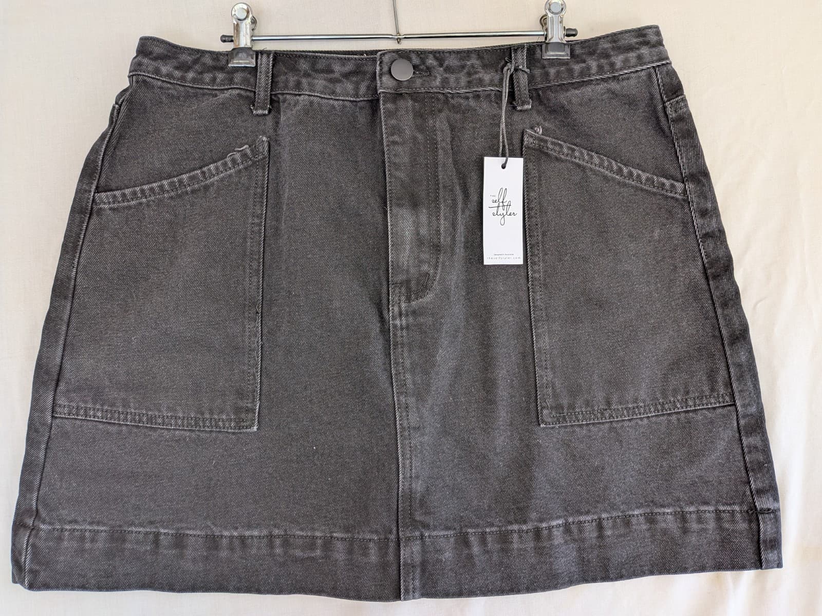 The Self Styler Denim Skirt Size 16 Grey Cotton Mini Utility Pockets NWT — photo 2 of 7
