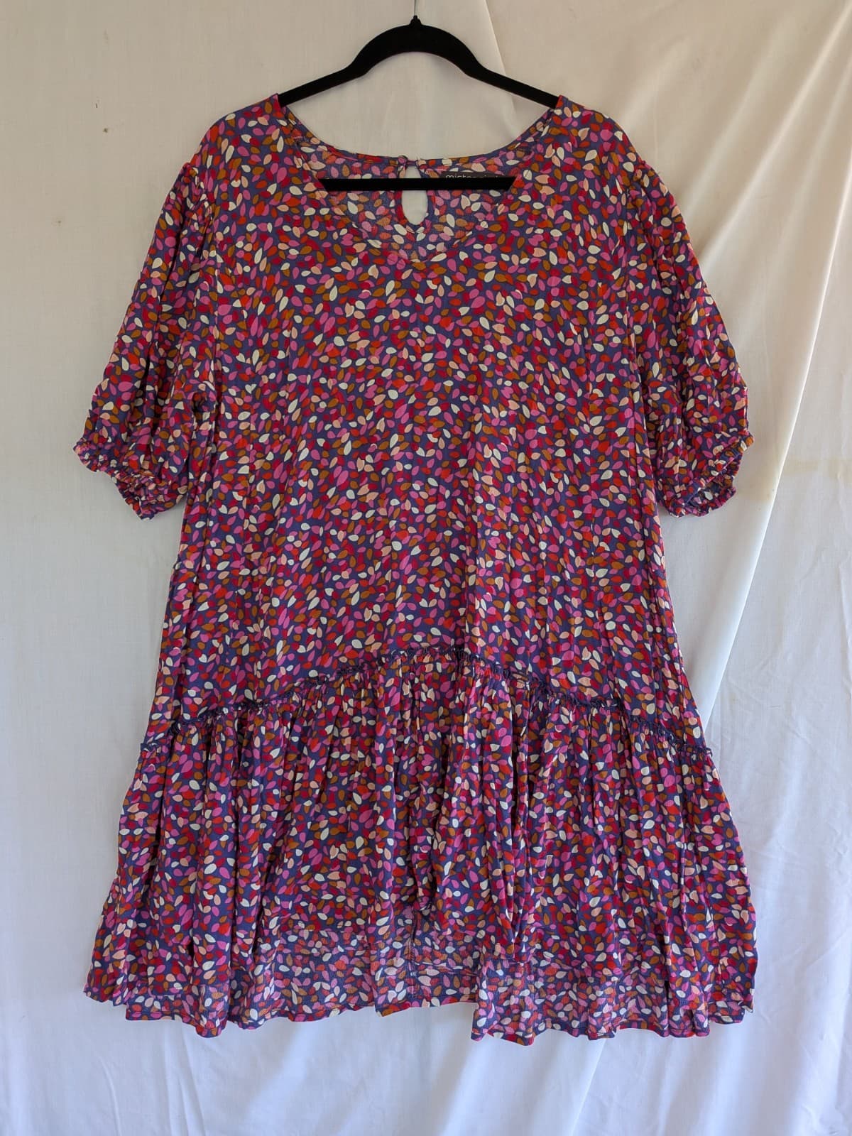Mister Zimi Dress Size 12 Blue Red Floral Viscose Short Tiered Smock Resort — photo 2 of 9