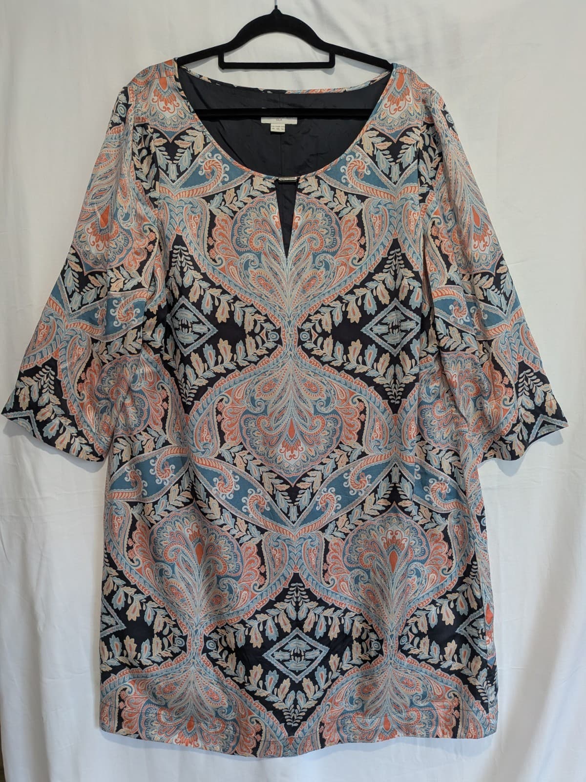 Monsoon Silk Paisley Tunic Dress Blue Coral Boho Floaty Lined Plus Size UK 18 — photo 2 of 10
