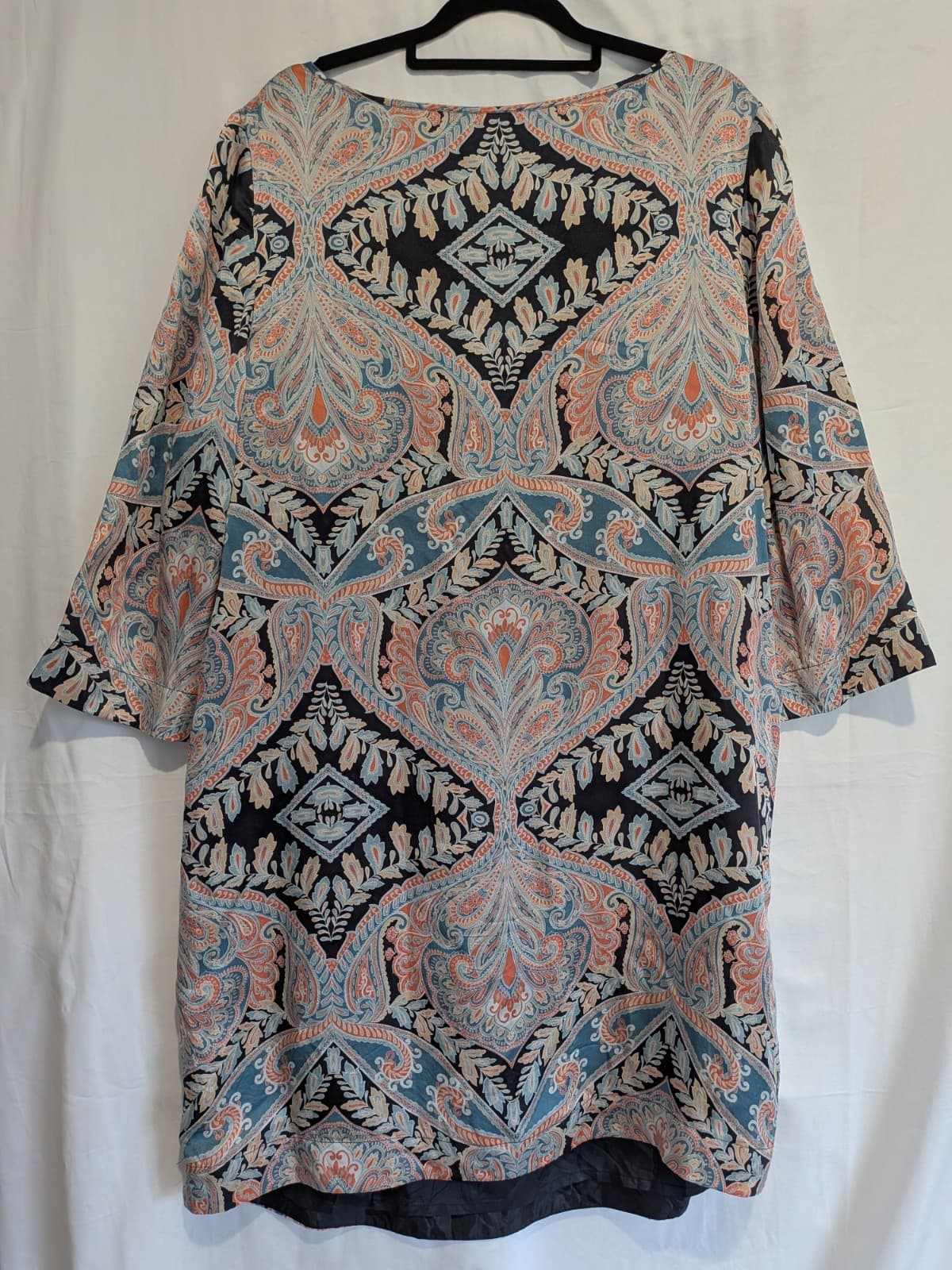 Monsoon Silk Paisley Tunic Dress Blue Coral Boho Floaty Lined Plus Size UK 18 — photo 9 of 10