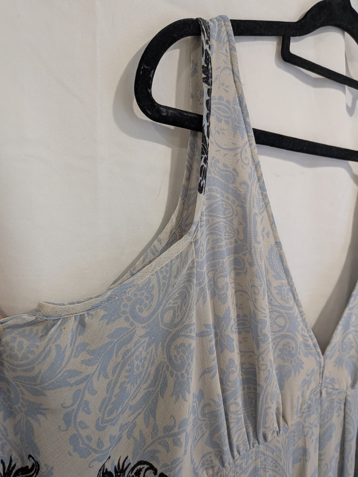 Free People Mini Dress L Blue Paisley Cold Shoulder Boho Balloon Sleeve — photo 4 of 12