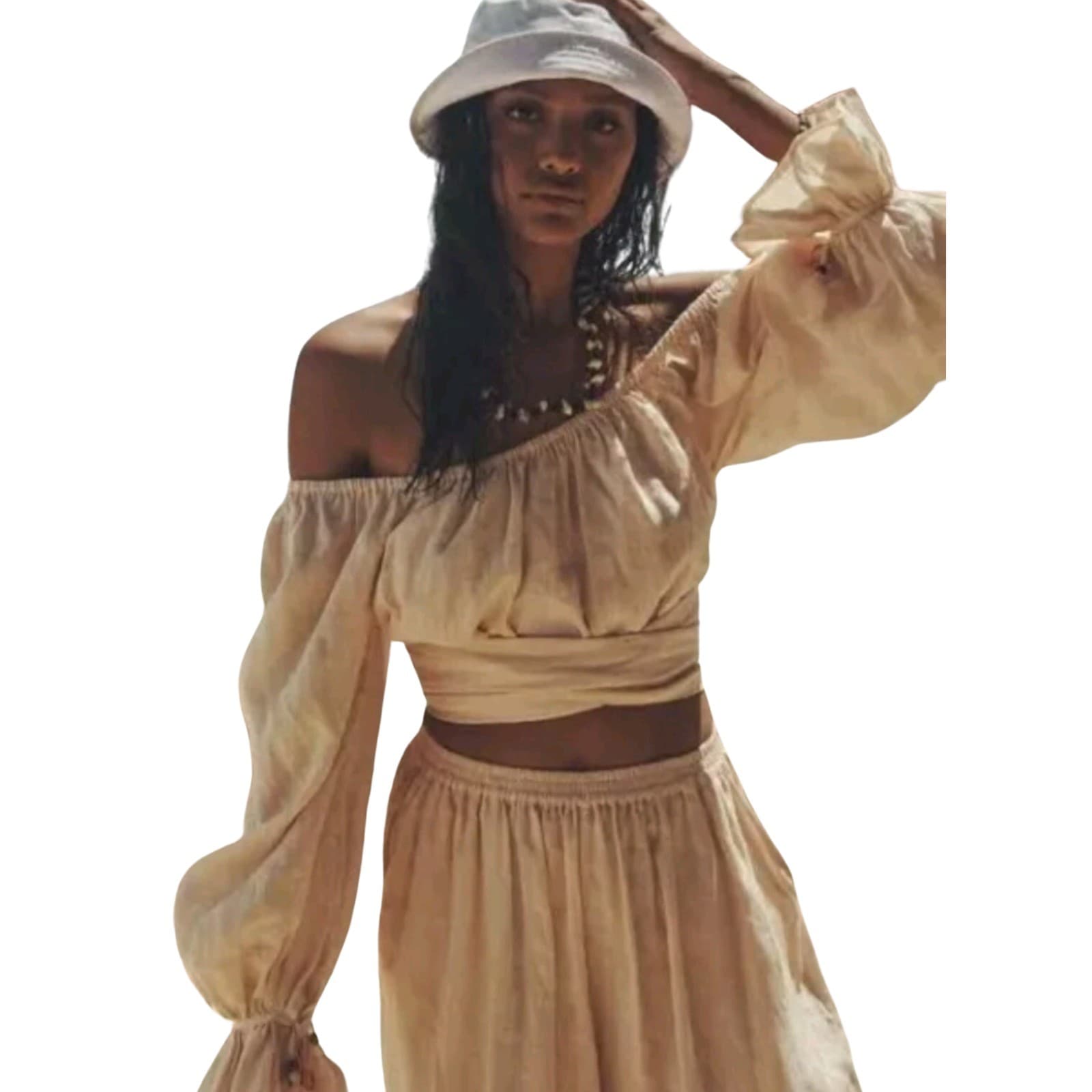 Spell Mae Linen Tie Top Meringue Cream Boho Crop Blouse Size XS 8-10 — photo 2 of 12