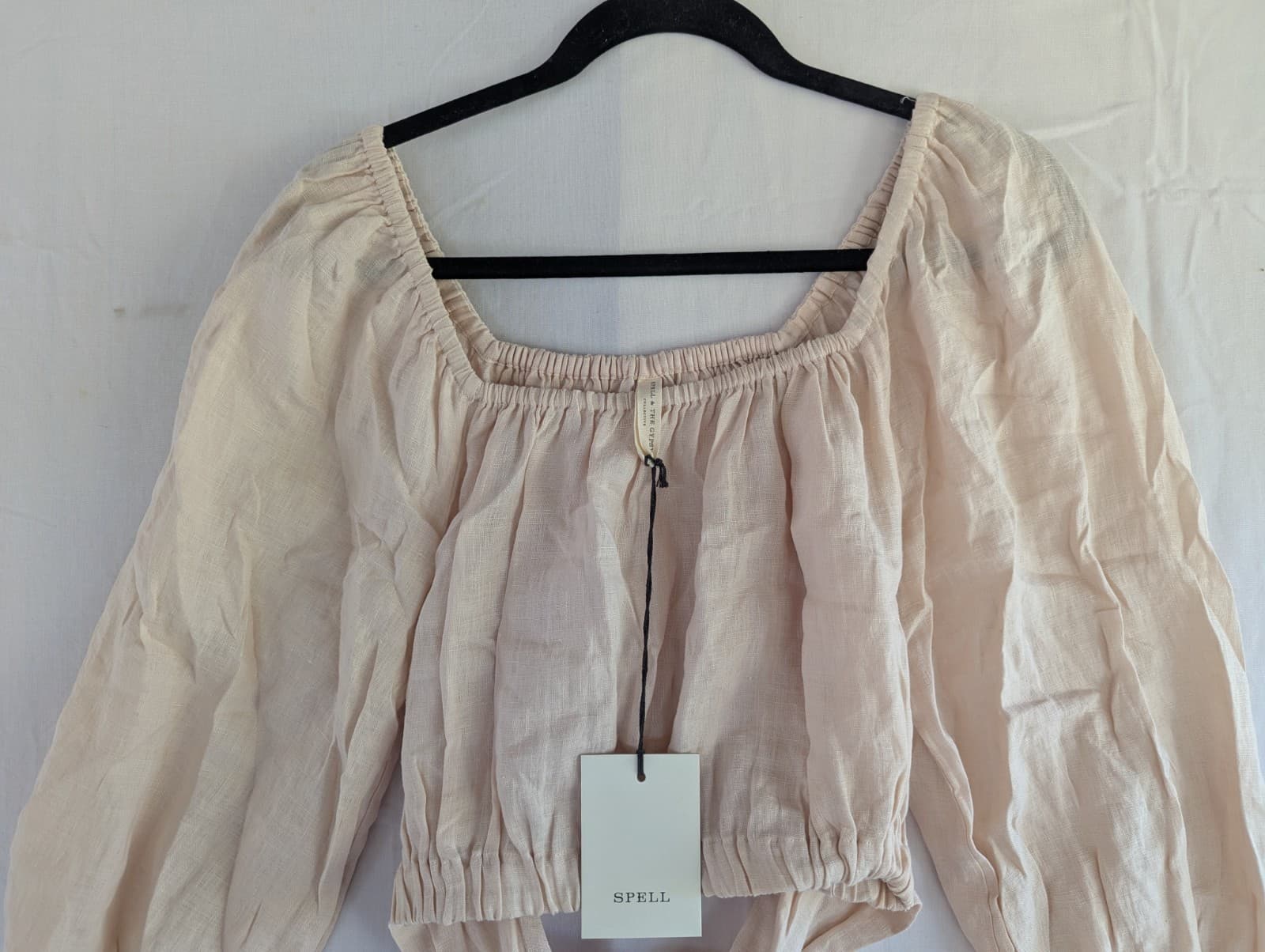 Spell Mae Linen Tie Top Meringue Cream Boho Crop Blouse Size XS 8-10 — photo 6 of 12