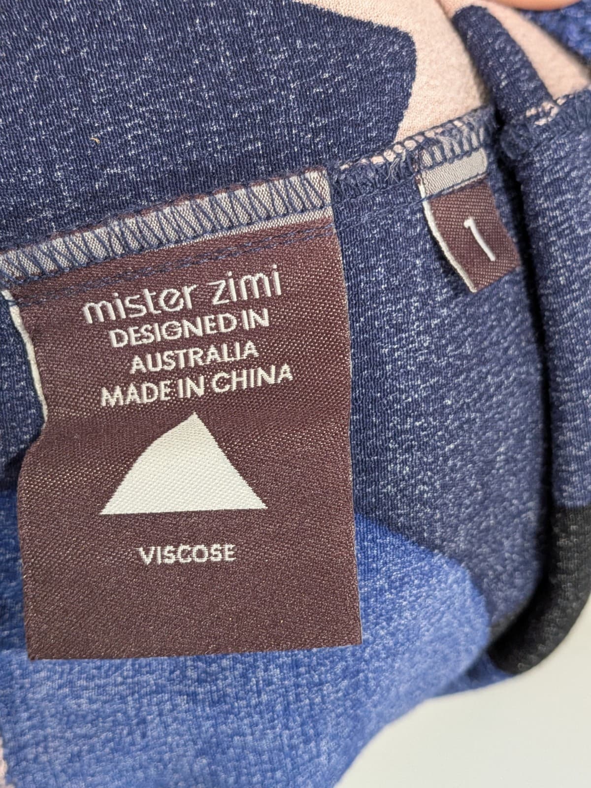 Mister Zimi Midi Dress AU 14 US 10 Blue Pink Abstract Tiered Viscose Long Sleeve — photo 6 of 8