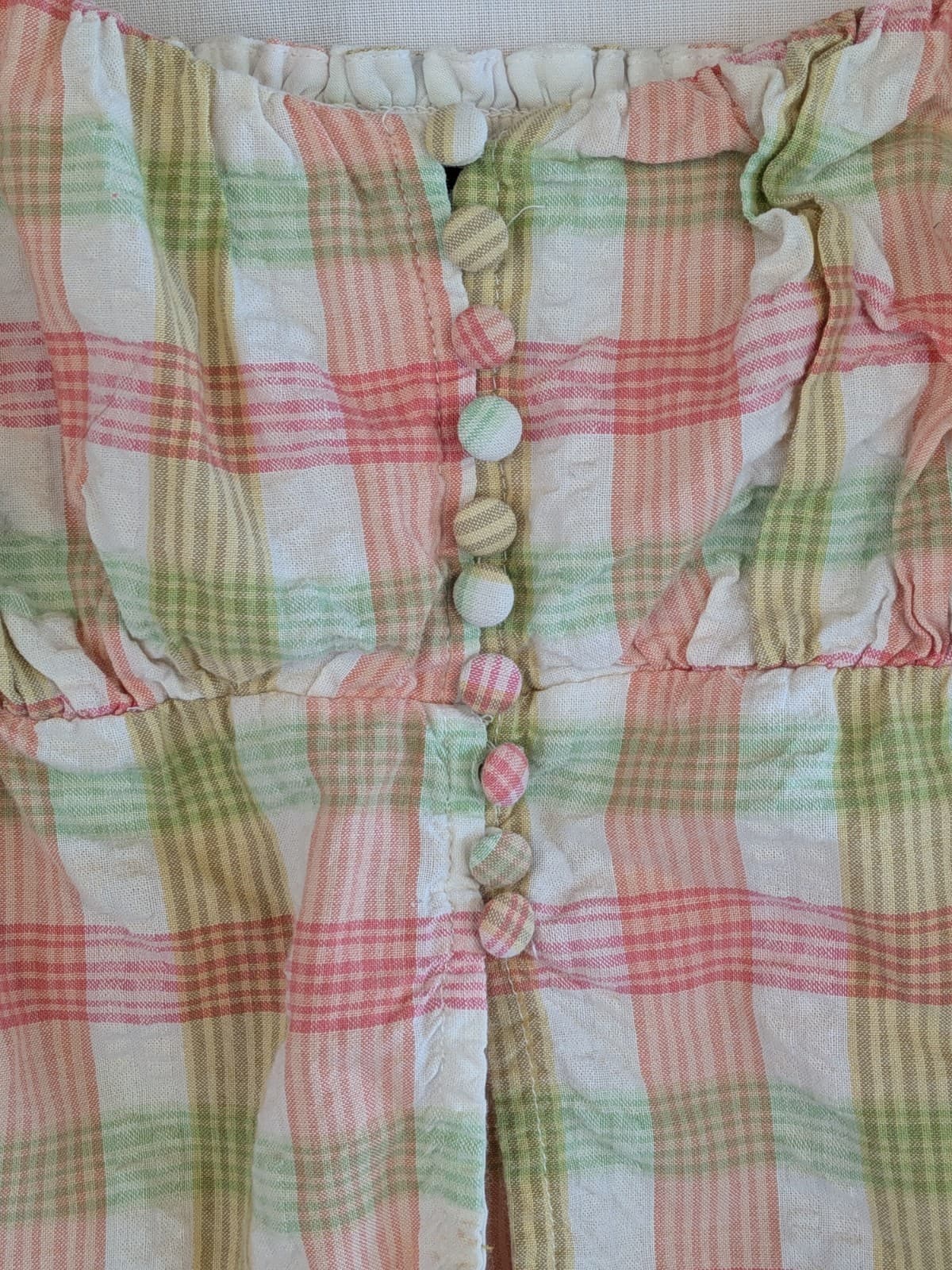 Sportsgirl Top Gingham Check Puff Sleeve Shirred Back Cotton Blouse Size 16 — photo 3 of 9