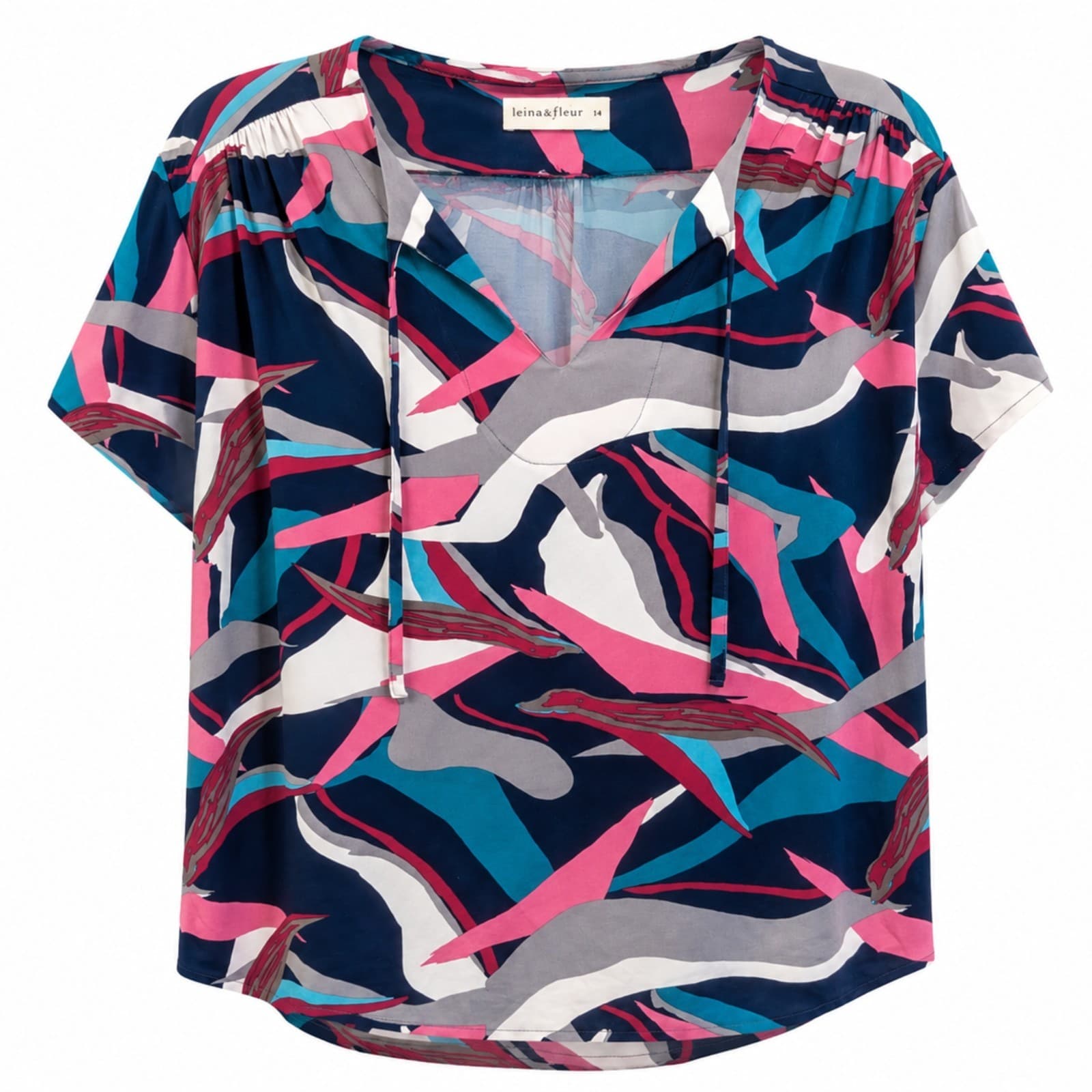 Leina & Fleur Top Size 14 Abstract Print Short Sleeve V Neck Stretch Blouse — photo 1 of 6