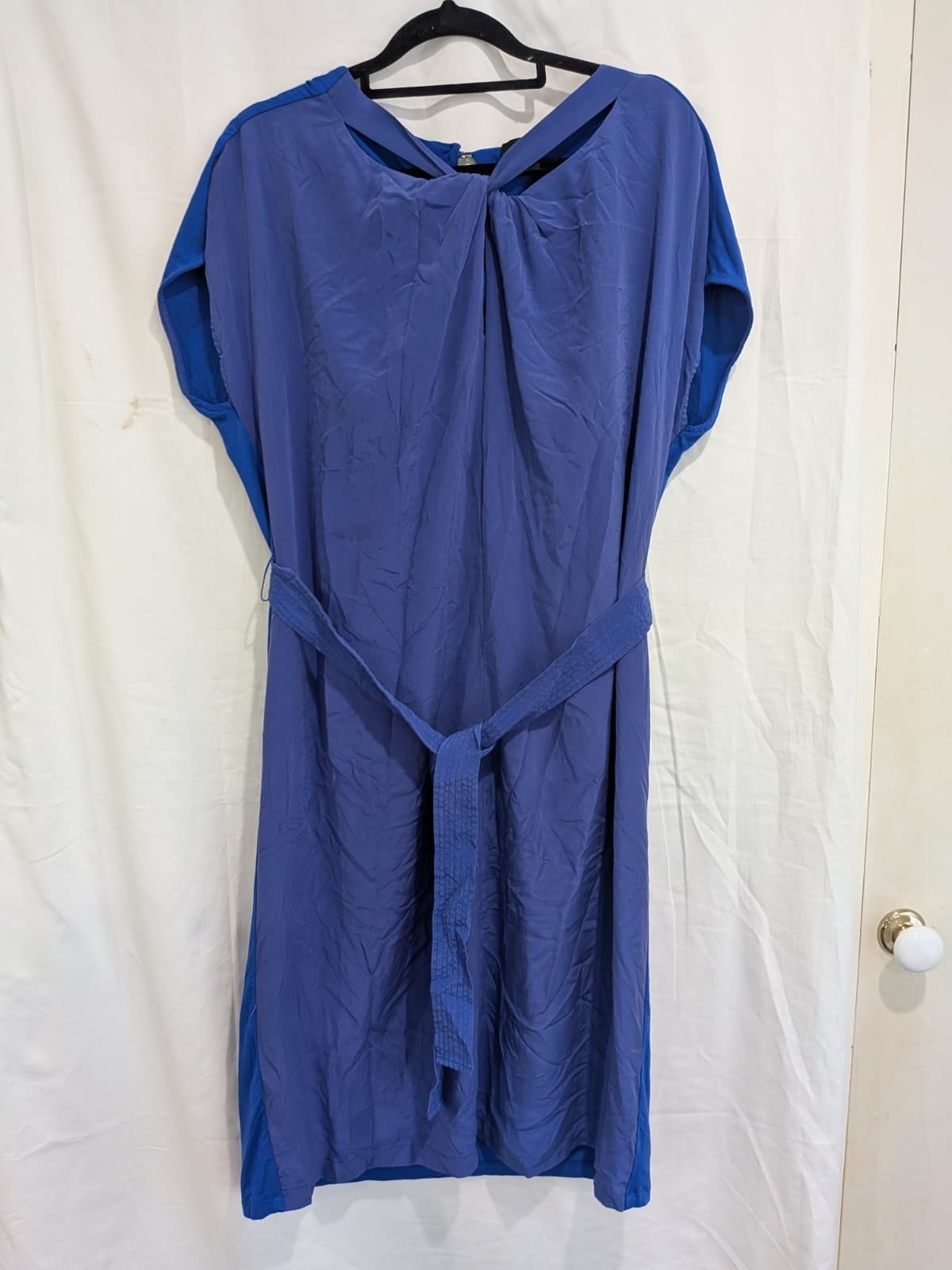 David Lawrence 100% Silk Dress Size L Blue Belted Occasion Shift Wedding — photo 3 of 12
