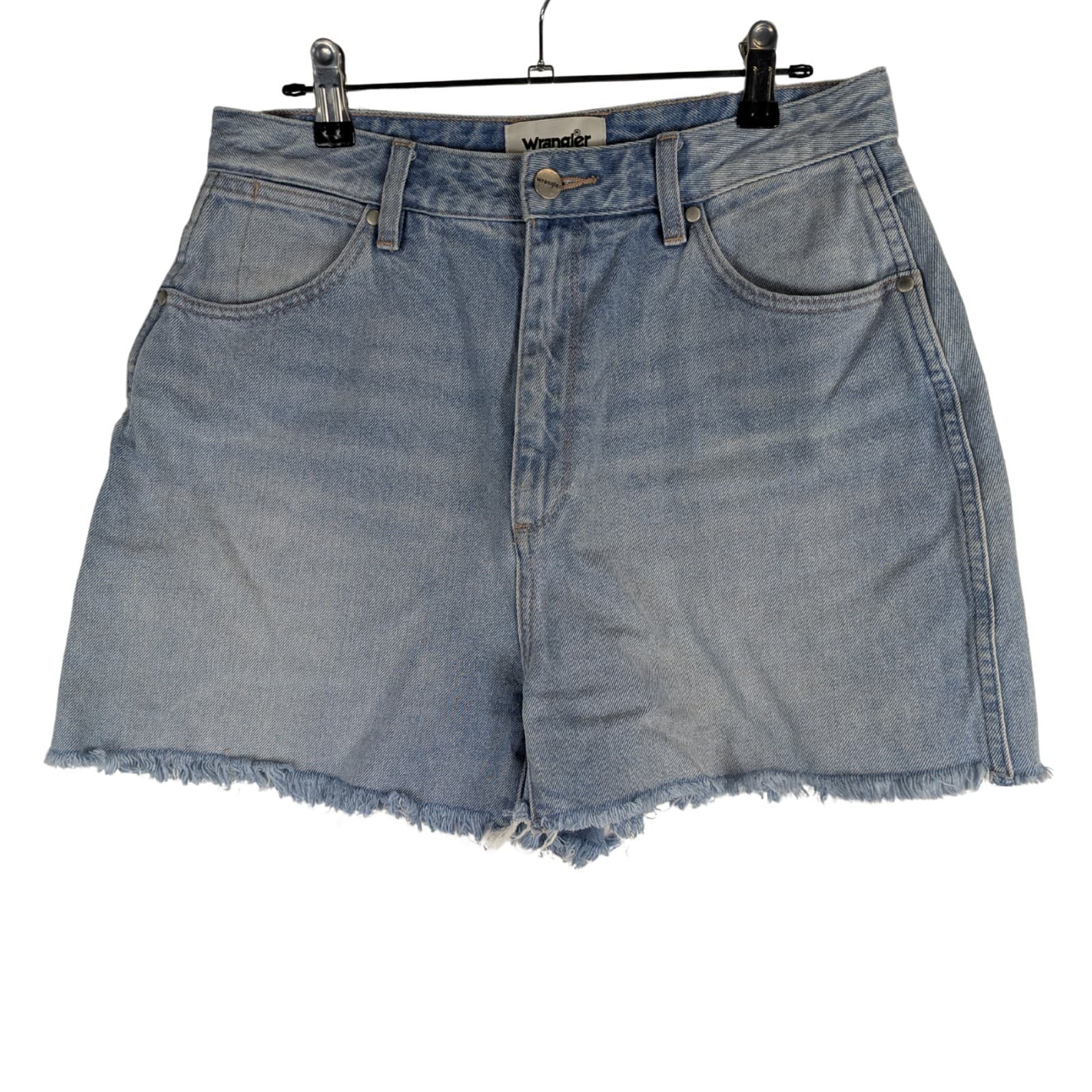 Wrangler Hi Bells Shorts AUS 10 US 6 Blue Denim Frayed Hem High Waisted Festival — photo 2 of 9