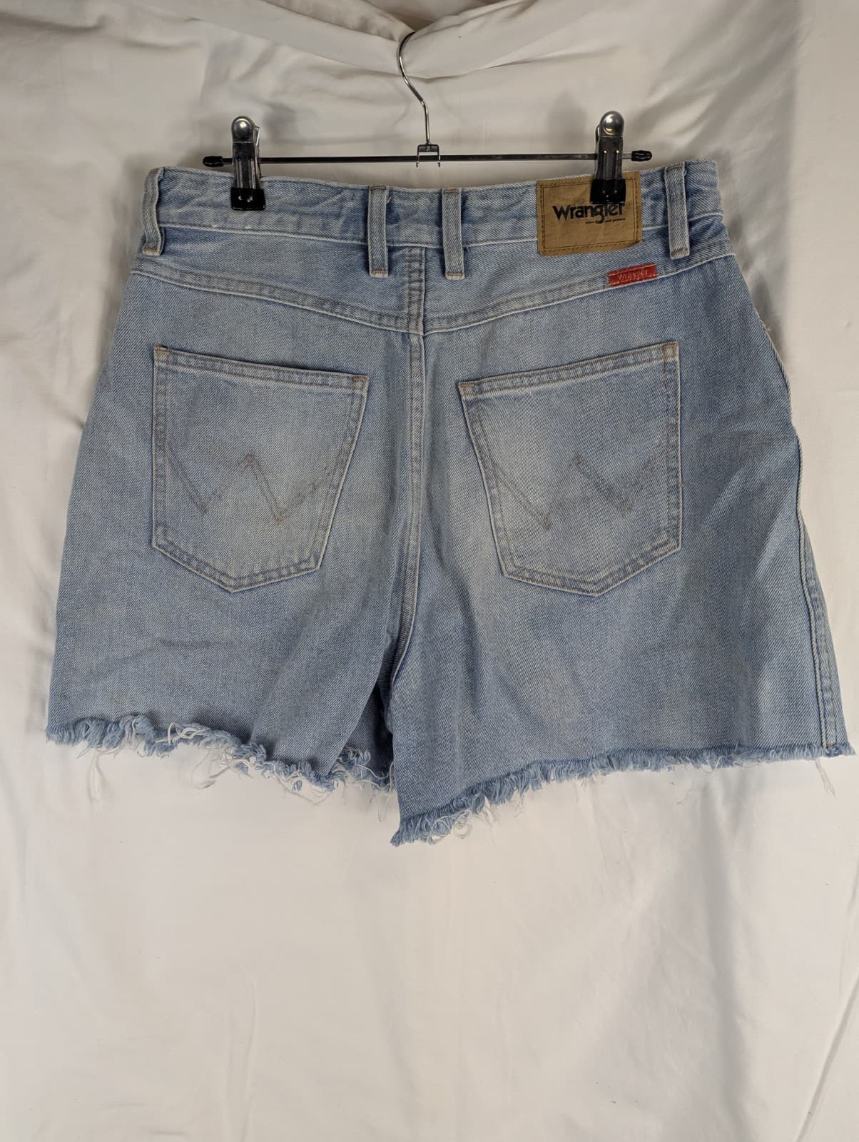 Wrangler Hi Bells Shorts AUS 10 US 6 Blue Denim Frayed Hem High Waisted Festival — photo 7 of 9