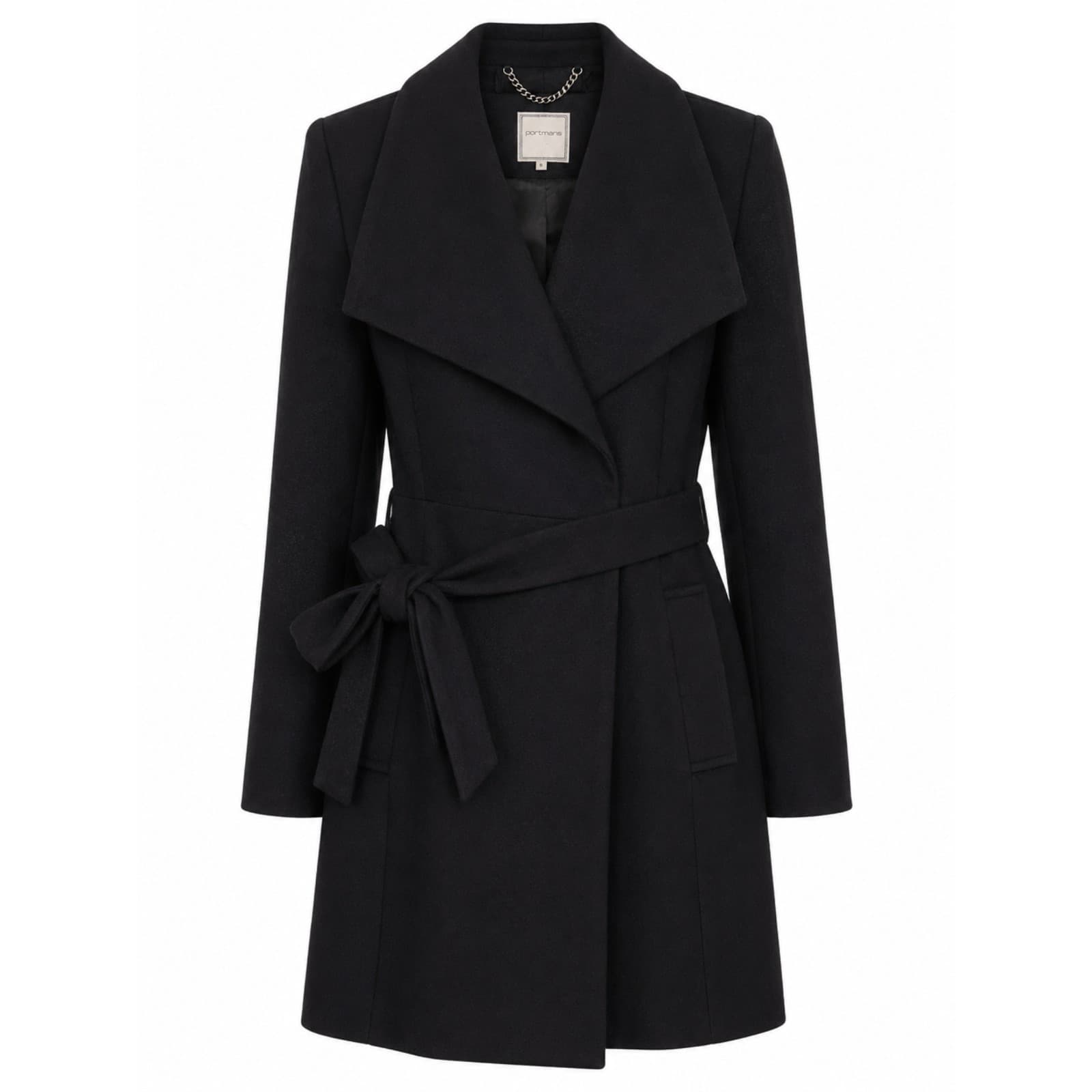 Portmans Black Waterfall Coat Jacket Size 16 Belted Long Sleeve Winter Coat — photo 1 of 9