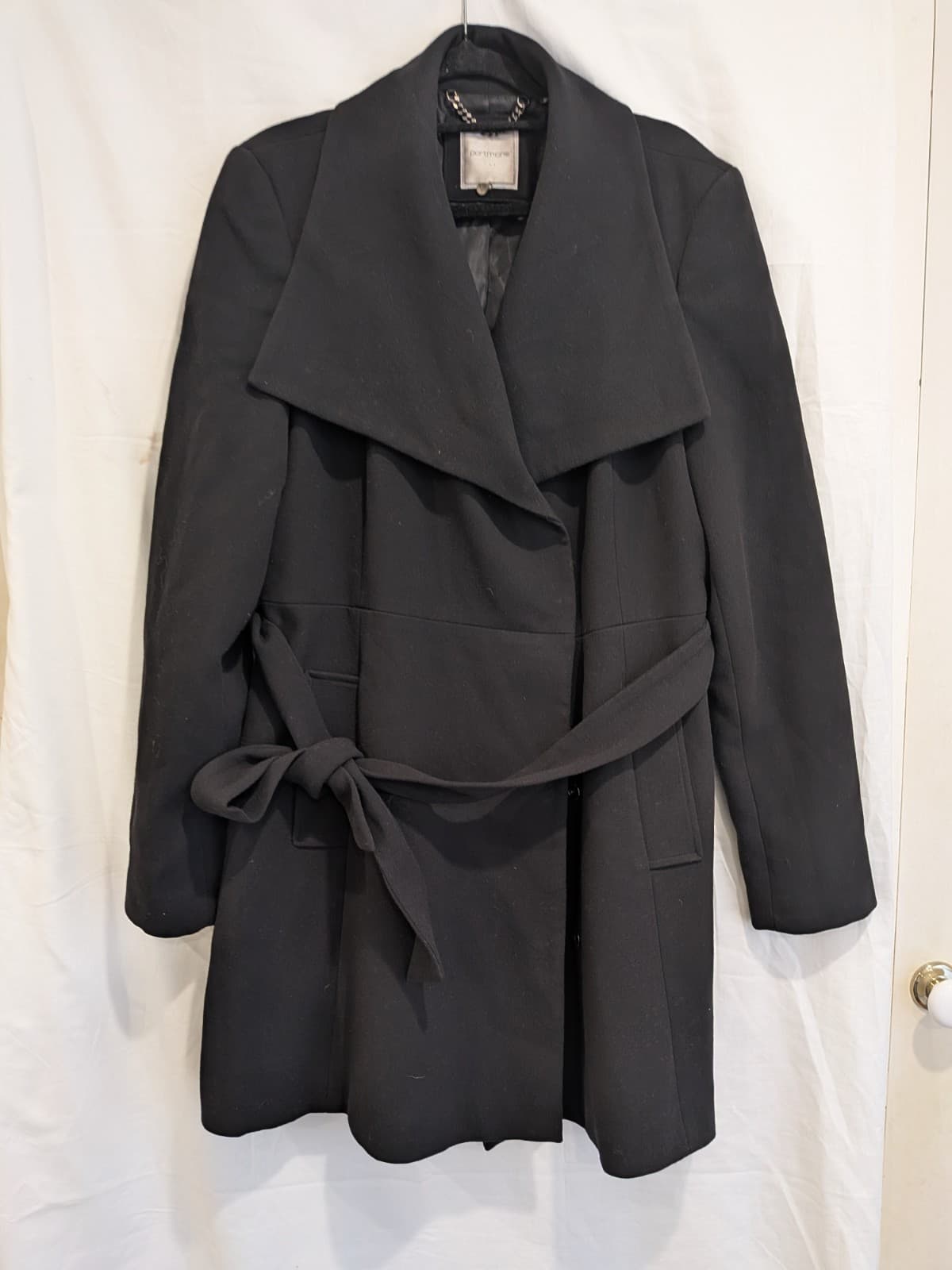 Portmans Black Waterfall Coat Jacket Size 16 Belted Long Sleeve Winter Coat — photo 2 of 9