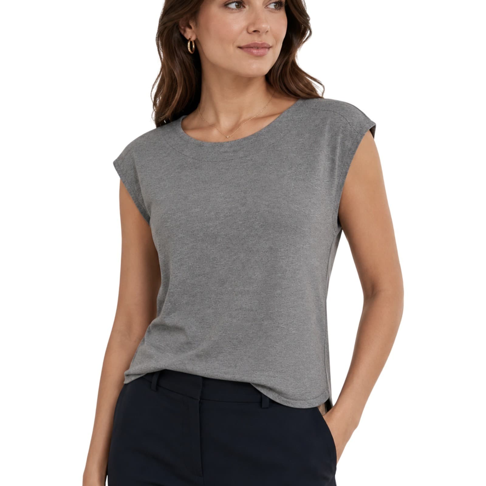 Country Road Grey Ponte Top Small Cap Sleeve Stretch Minimal Corporate Shirt — photo 1 of 11