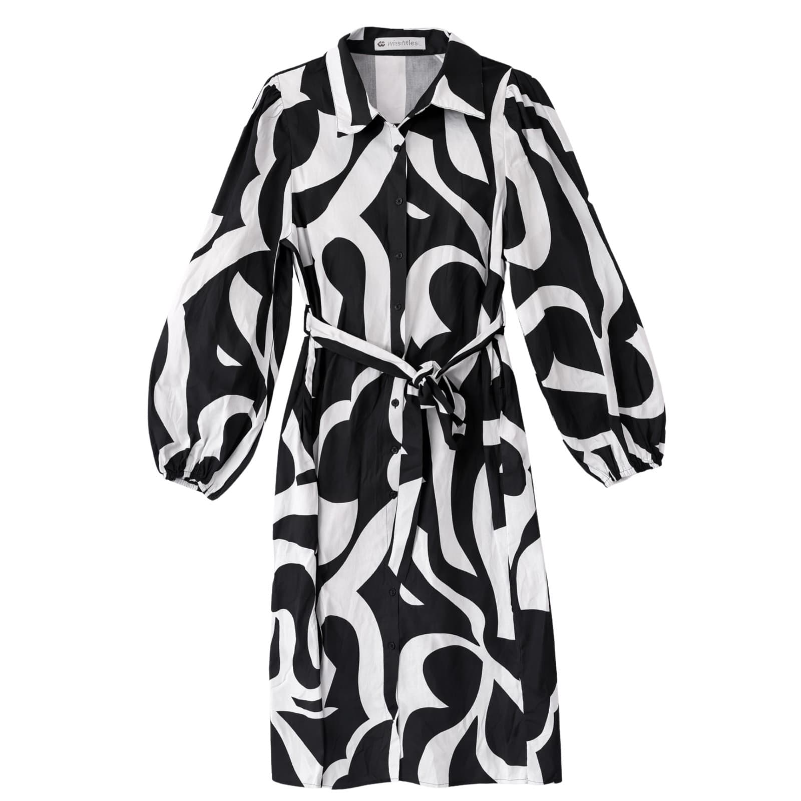 Yours Truly Shirt Dress Size 8 Black White Abstract Print Button Front Tie Waist — photo 1 of 9
