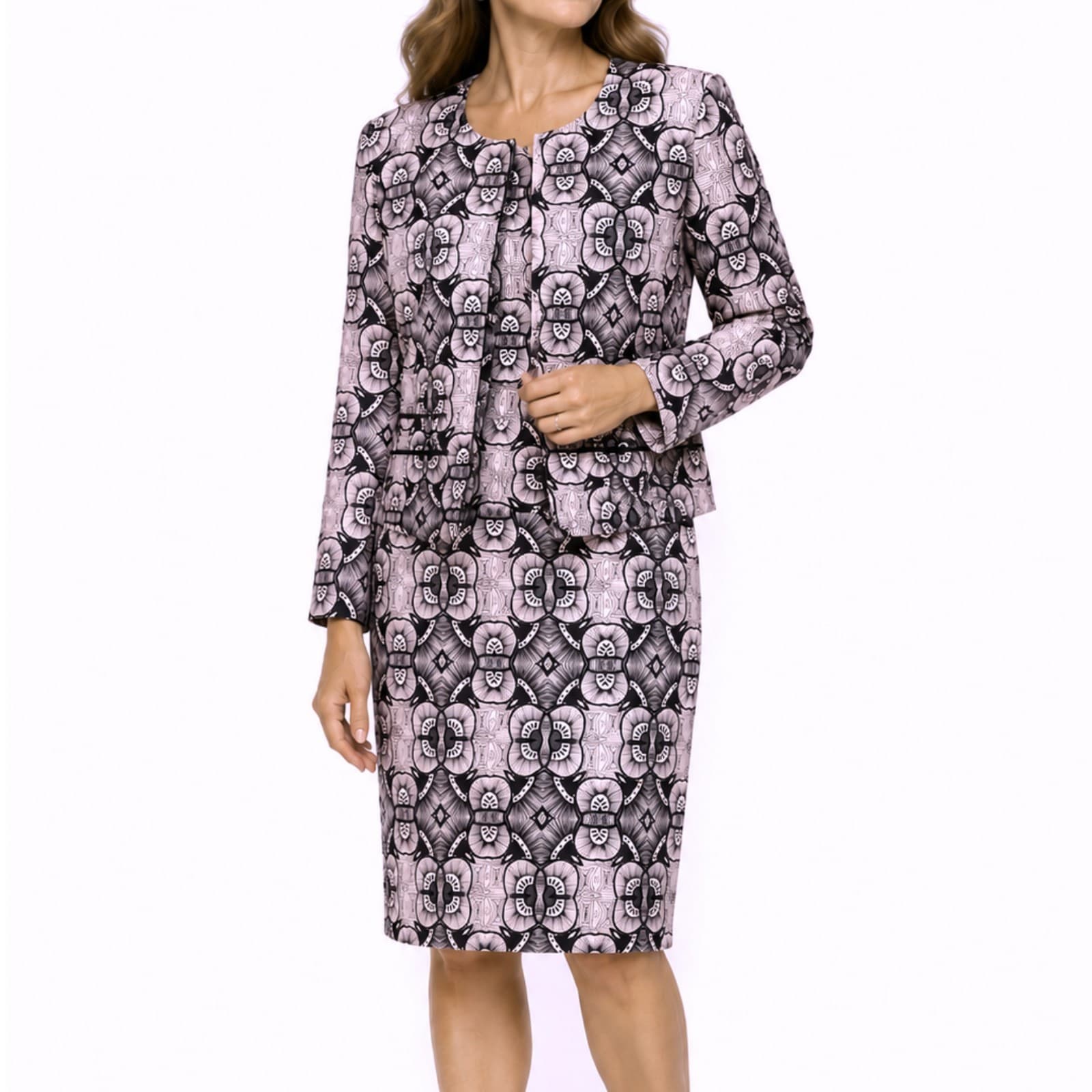 Perri Cutten 2 Piece Mother of the Bride Jacket Dress Set Size 18 Pink Black — photo 1 of 19
