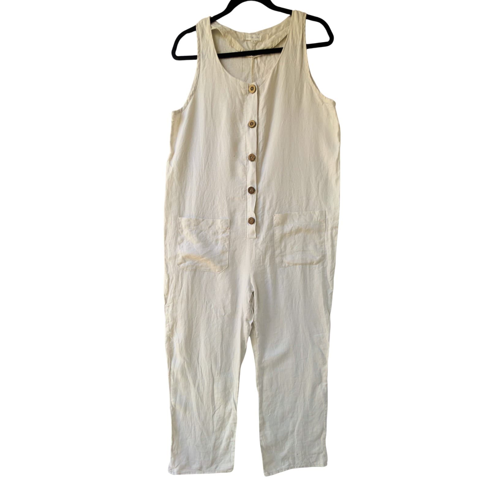 Little Lies Jumpsuit Size 10 AU 6 US Linen White Button Front Casual — photo 2 of 12